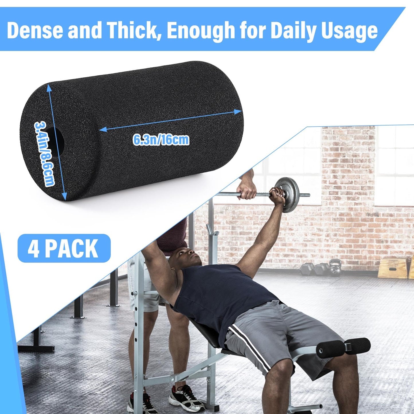 Deekin 4 Pcs Foam Foot Pad Rollers Buffer Tube Cover for Exercise Machine Home Gym Equipment Replacement Pads for Leg Extension Weight Bench Inversion Table(0.87 x 3.4 x 6.3 Inches)