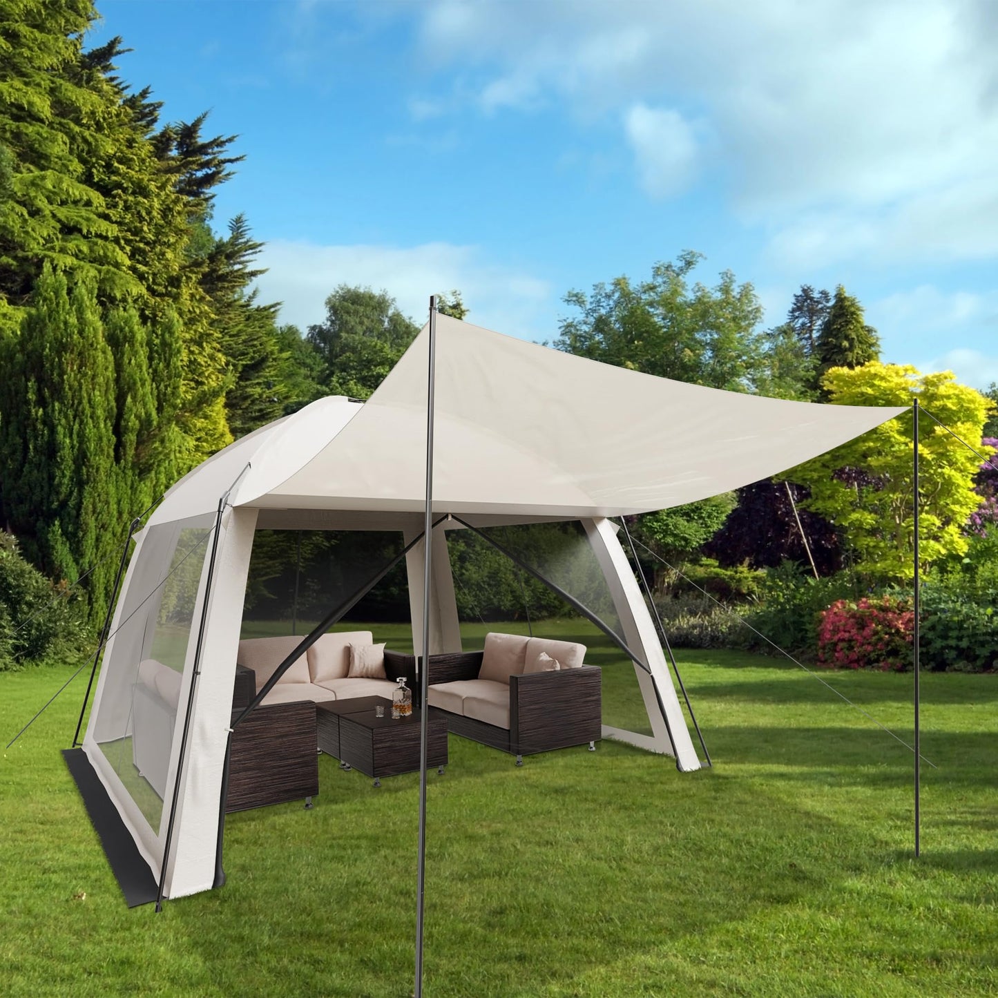 10x10 Screen Tents for Camping, 6-8 Persons Screen House for Camping, Windproof With 10 Ground Nails & 6 Steel Poles, UV Protected, 360° Ventilated & Bug Free for Peaceful Picnics, BBQ & Camping Night