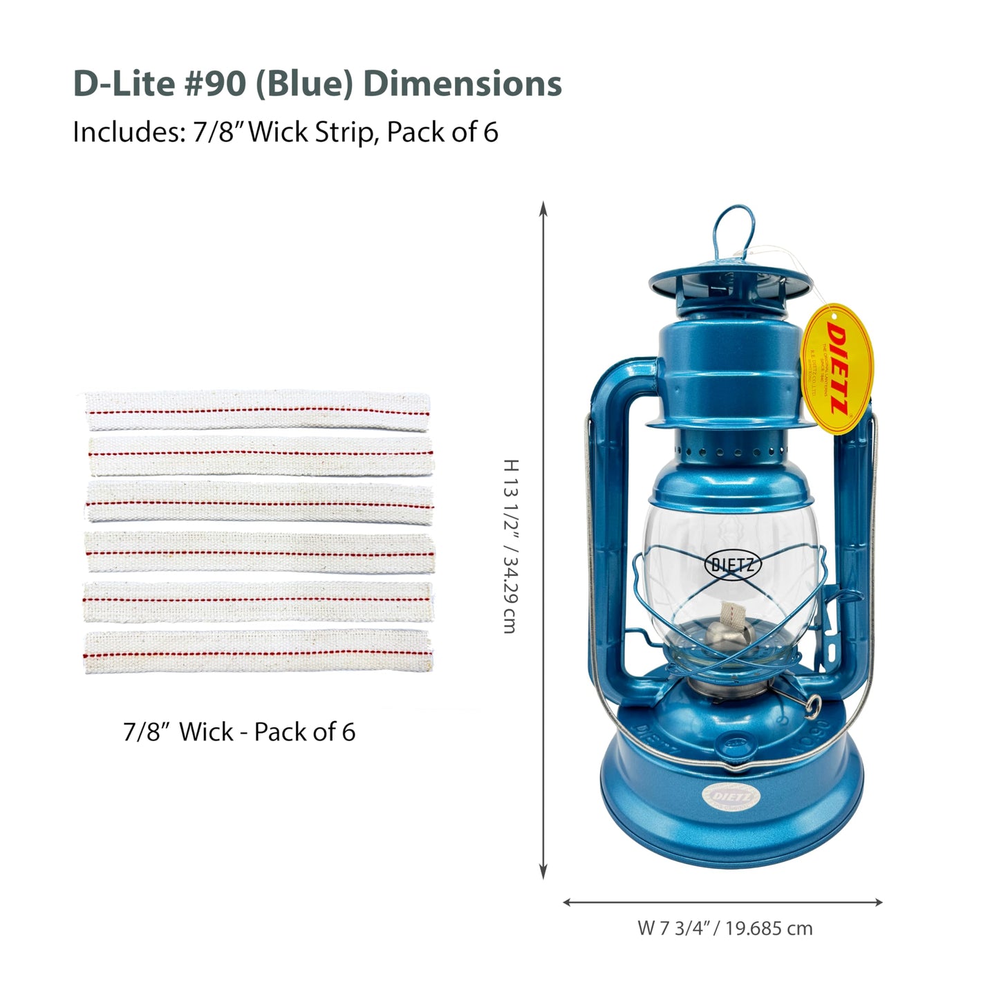 Light of Mine - Dietz #90 D-Lite Blue Oil Lantern with 7/8" Replacement Wick Strips (Blue)