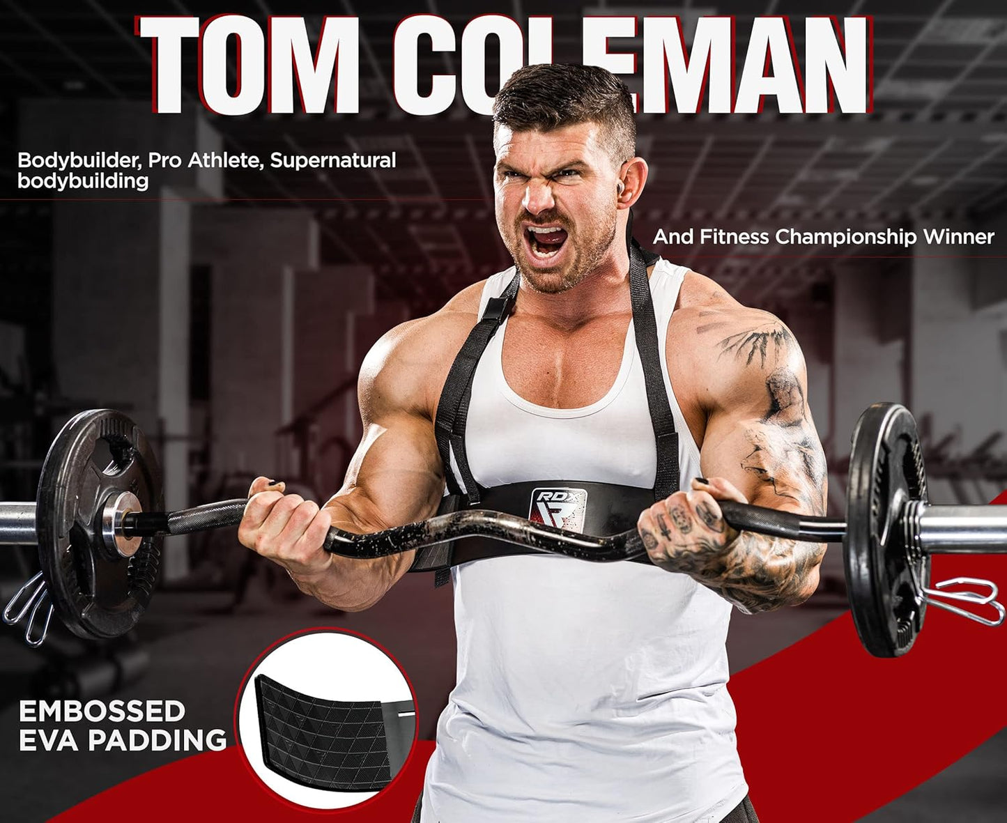 RDX Arm Blaster Biceps Triceps, 23” Aluminum Fitness Curl Support Isolator, Weightlifting Muscle Gains Big Arms Extension Builder, Adjustable 42” Strap, 6MM Neck Pad, Curved Design, Thick Padding