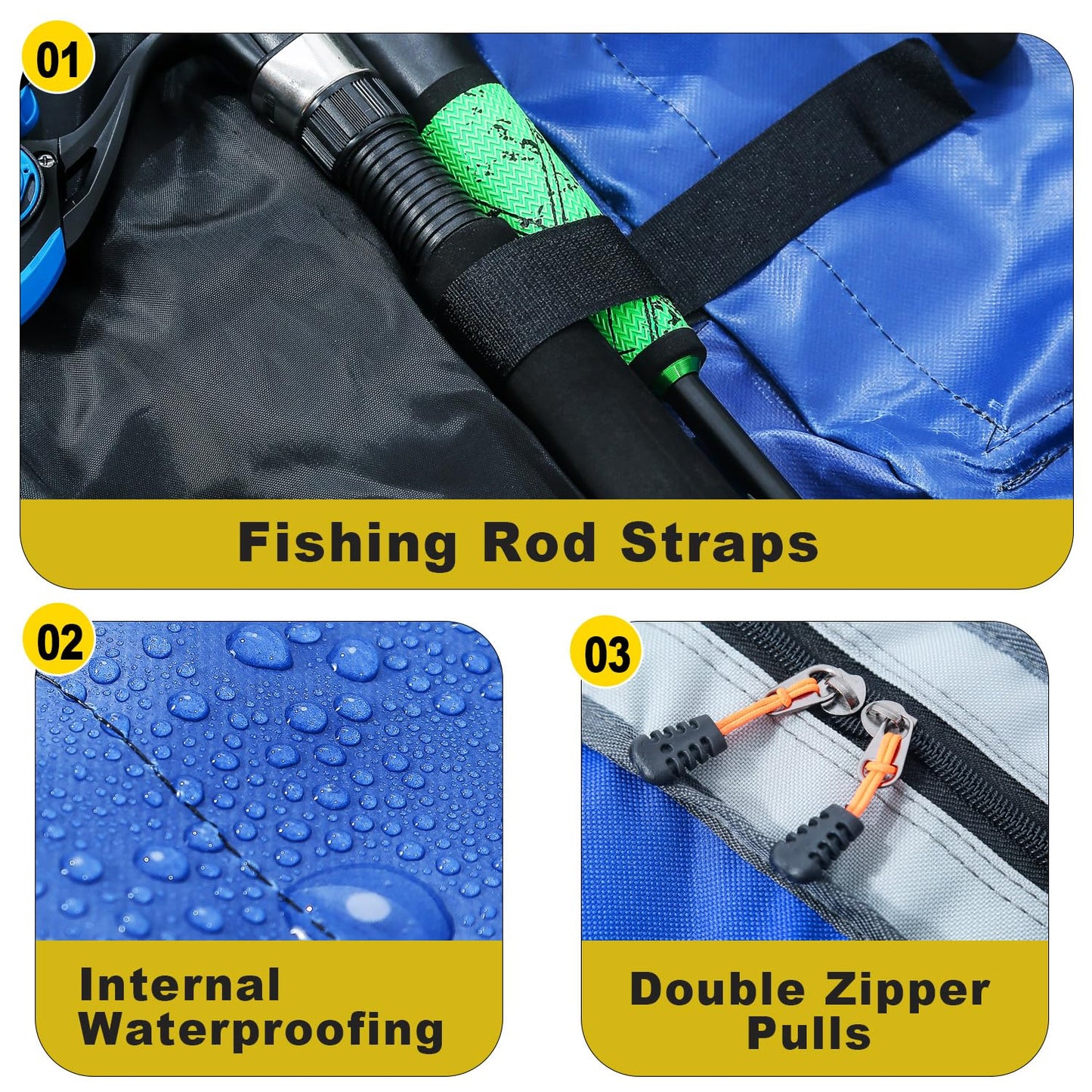 Sougayilang Fishing Rod Bag - 3 Layer Organizer Case for Travel - 170cm/69in