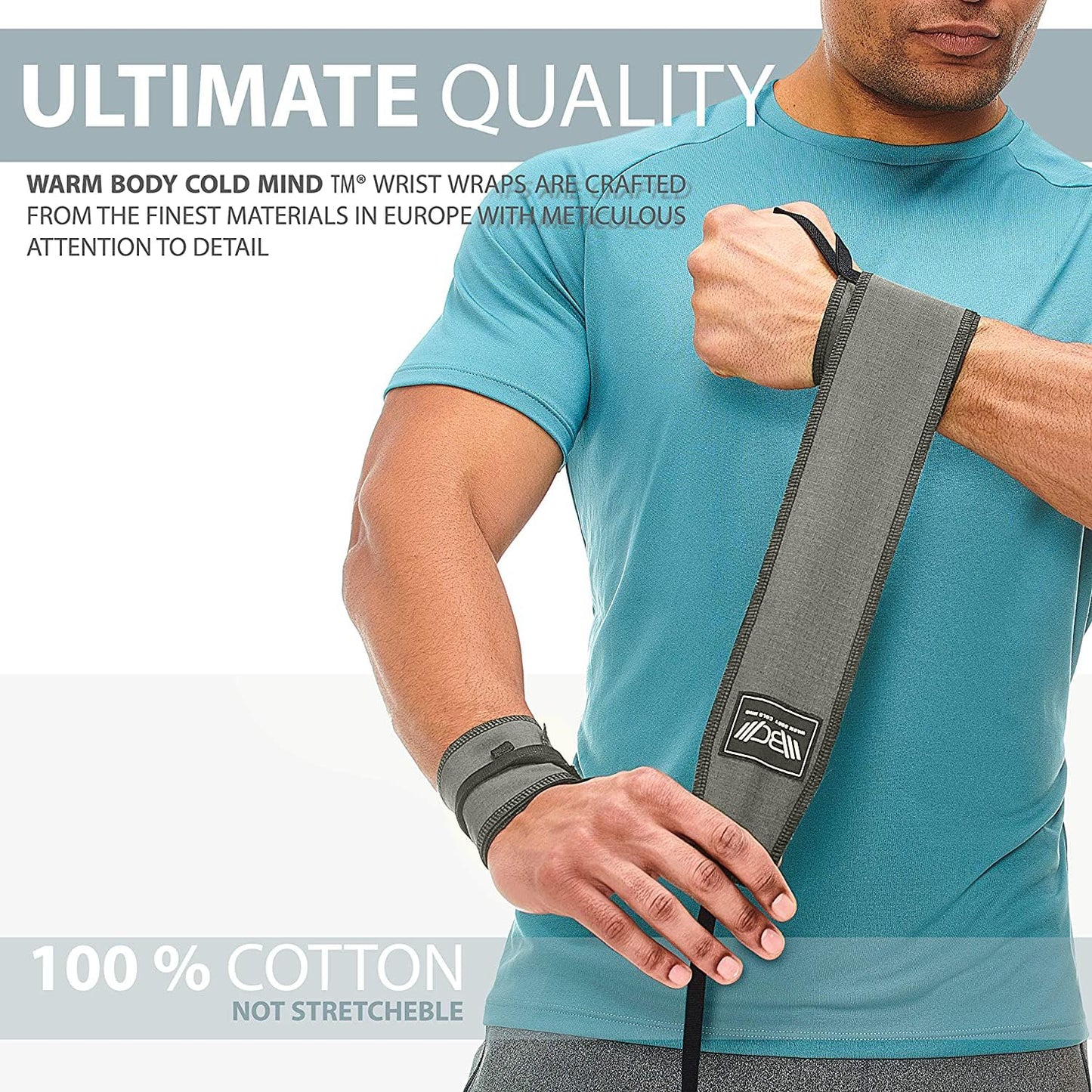 WARM BODY COLD MIND - Premium Cotton Weight Lifting Wrist Wraps for Cross Training, Powerlifting, Deadlift, Weightlifting, Gym, Wrist Straps, Workout, Fitness, Heavy-Duty Support with Thumb Loop