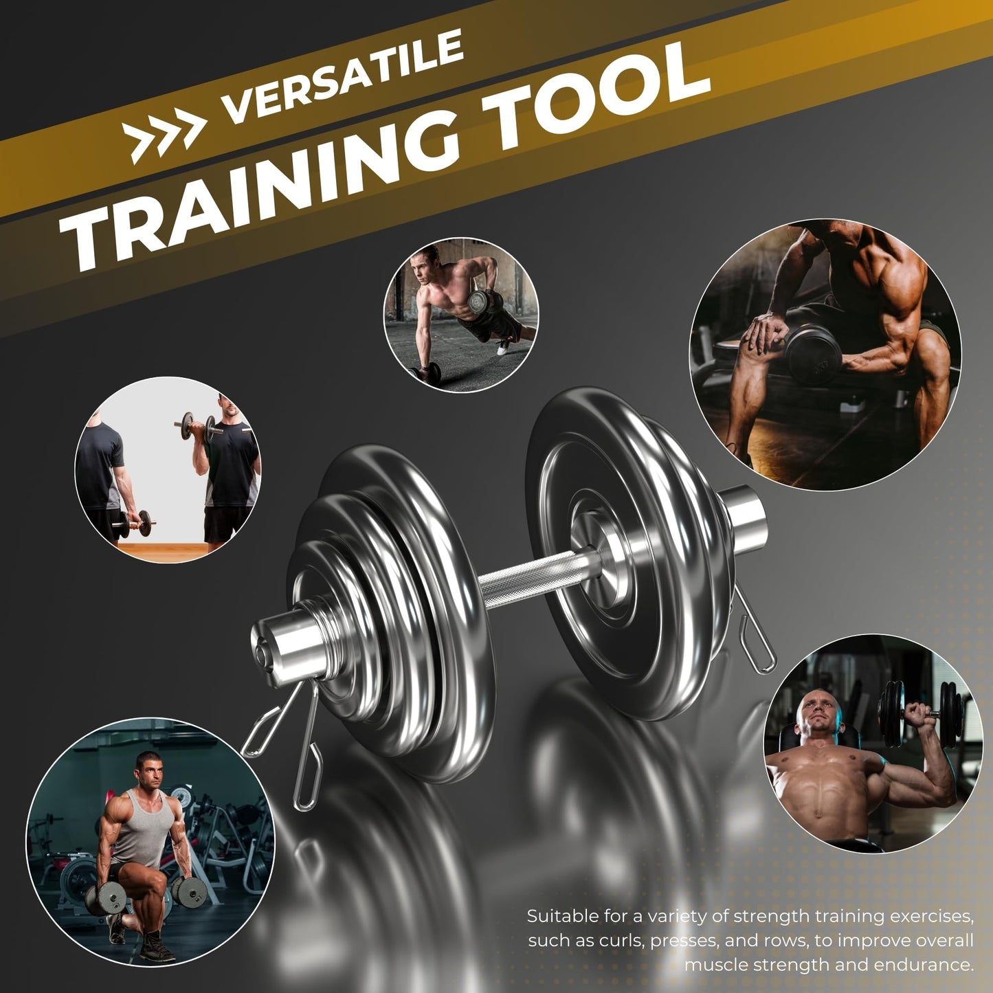 16 inch Olympic Dumbbell Handles, 150LBS Weight Capacity Steel Dumbbell Handles with 2 Pairs of Spring Collars, Rotating Sleeves, Compatible with 2” Plates