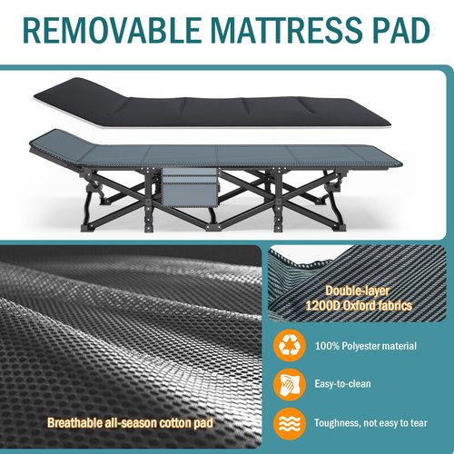 Mopaicot Camping Cot for Adults, Folding Bed with Comfortable Cushion, Tent Portable Sleeping Bed with Carry Bag for Camp Office Use Outdoor Cot Bed for Traveling Supports 450 lbs