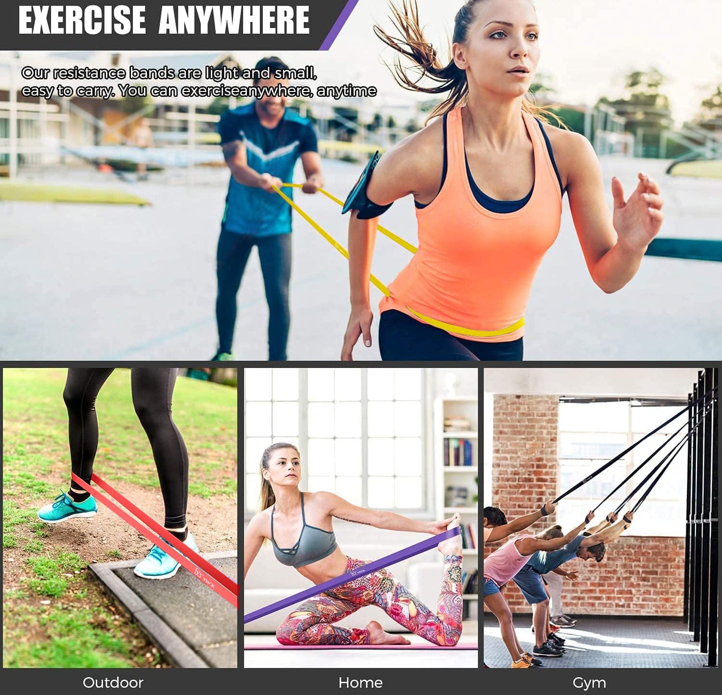 VEICK Resistance Bands for Working Out, Rubber Exercise Band Set for Men Women, Heavy Full Body Elastic Workout Bands Equipment for Home Fitness Gym, 4pcs