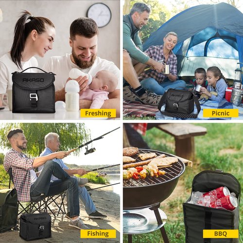 AKASO 12 Can Small Lunch Bag for Men Collapsible Leakproof Small Cooler Bag with Adjustable Shoulder Strap for Office,Work,Picnic,Camping(Dark Gray)