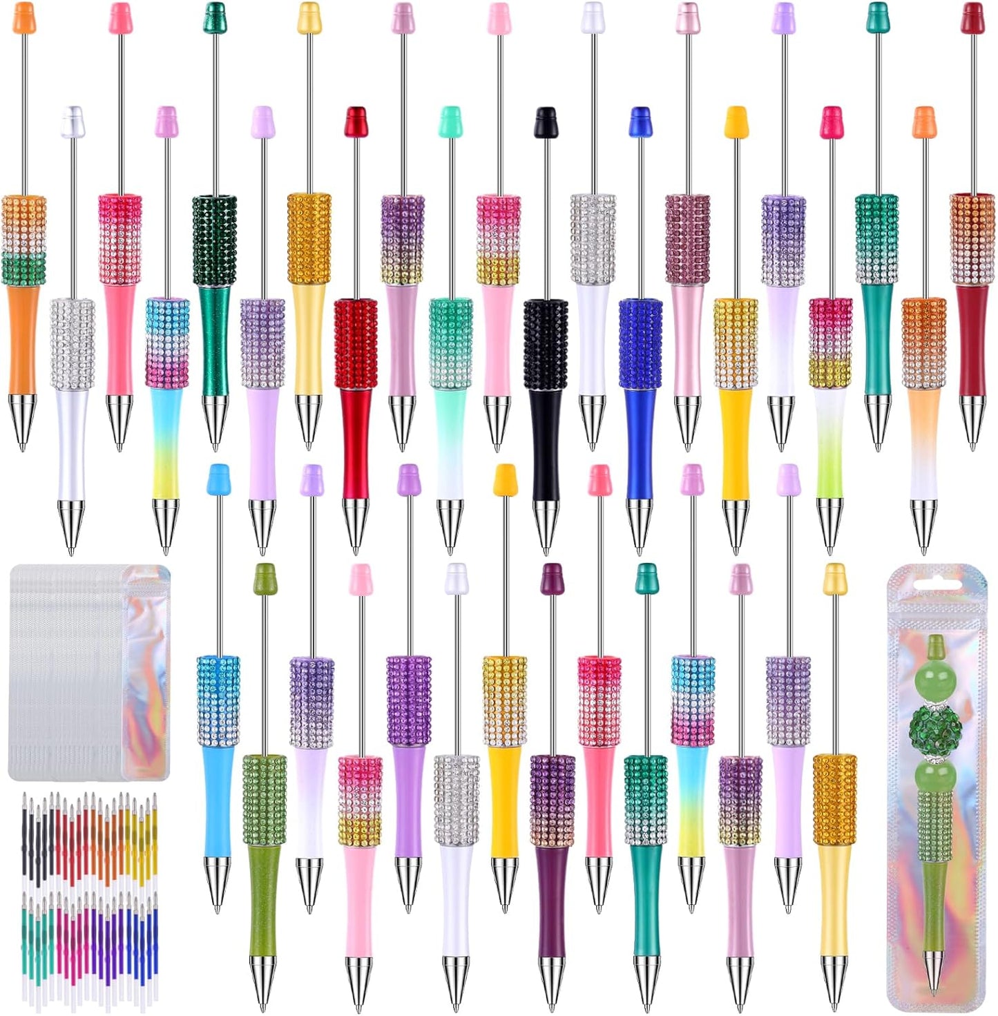 150 Pcs DIY Beadable Pen Kit Multicolor Bulk Ballpoint DIY Crafting Pens with 8 Colors Refills & Bags for Students Teens Teachers School Office Accessories Supplies