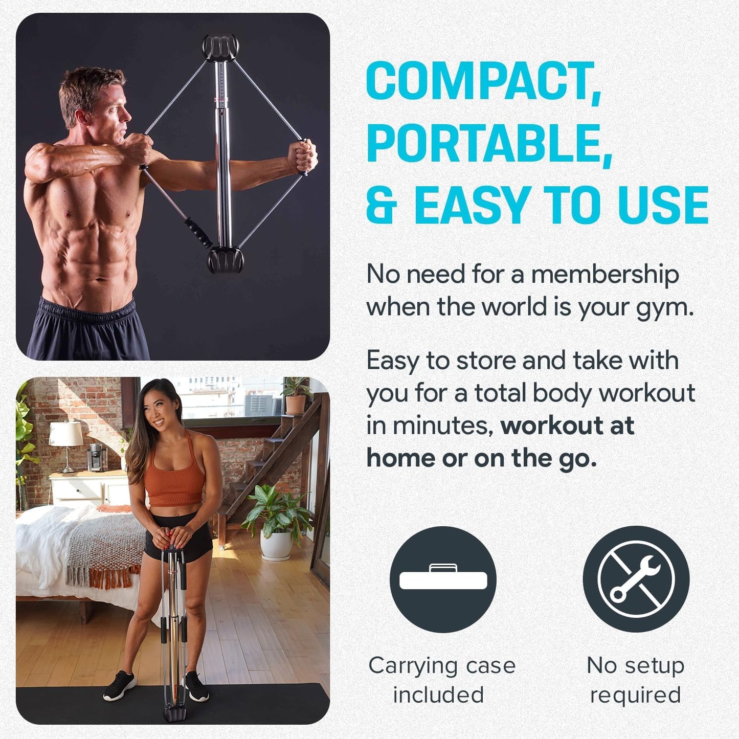 Bullworker Bow Classic 36" Isometric Exercise Equipment, Portable Strength Training at Home Gym Equipment for Back, Shoulder, Chest, Biceps, Abs, Arm, Ab Workout, All in One Exerciser for Men & Women