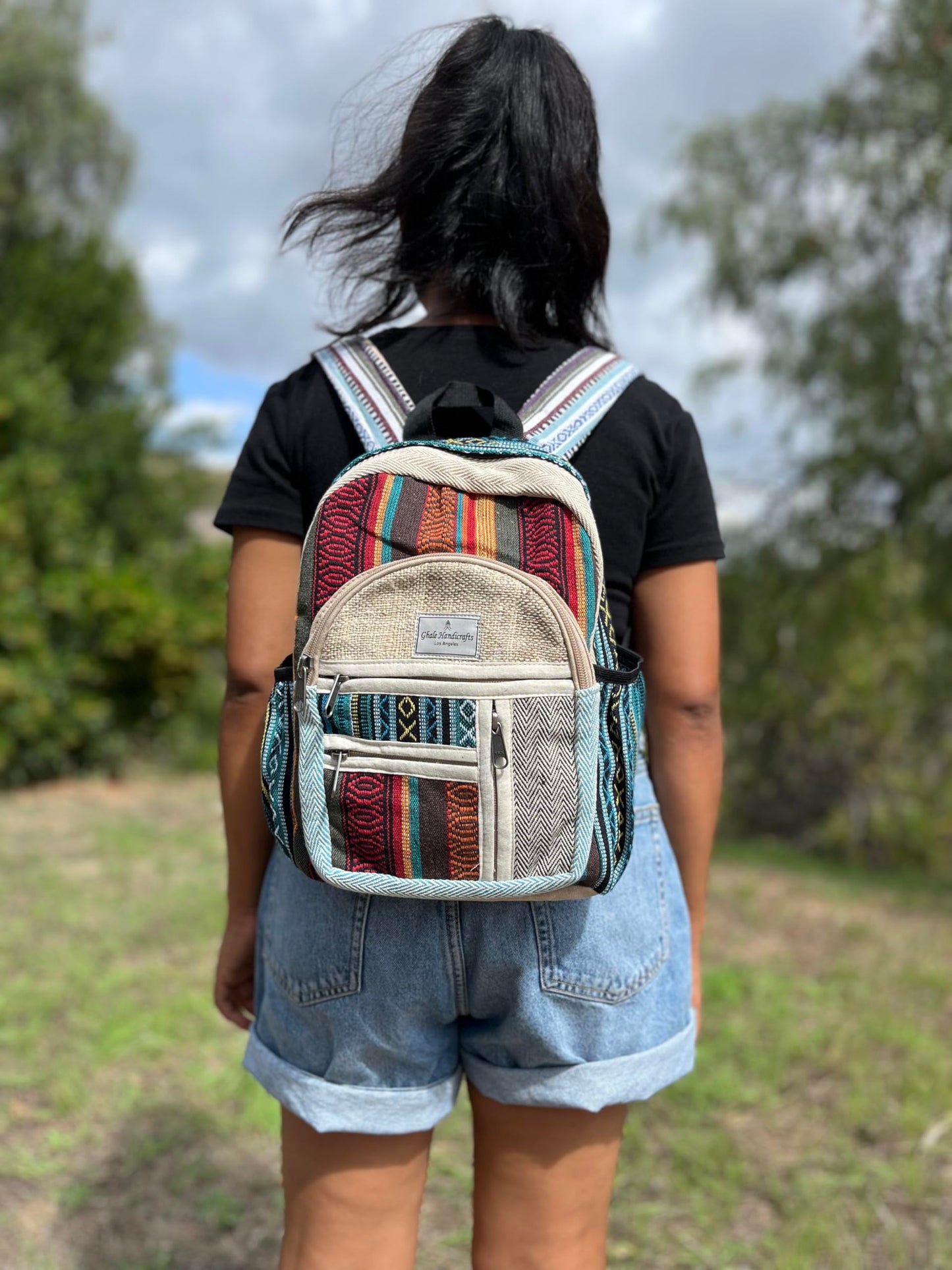 Ghale Handicrafts Small 13" hemp and cotton backpack, hippie backpack
