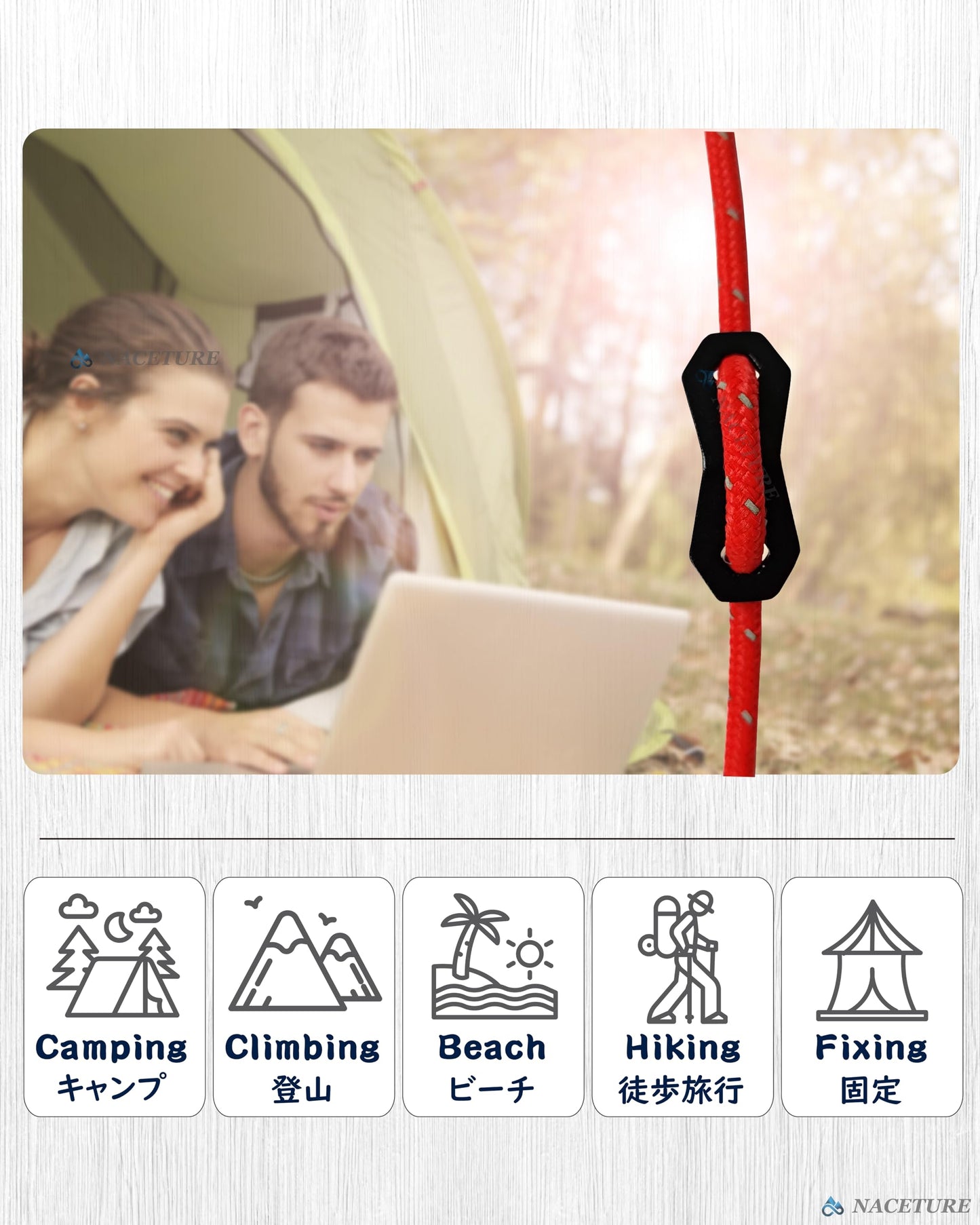 NACETURE Aluminum Alloy Rope Tensioner Camping Tent Guyline Cord Adjuster Camping of Gear for Camping, Hiking, Backpacking Ultralight Tent Stakes Guy Lines Tensioner Tent Cord (Black 20 Pack)
