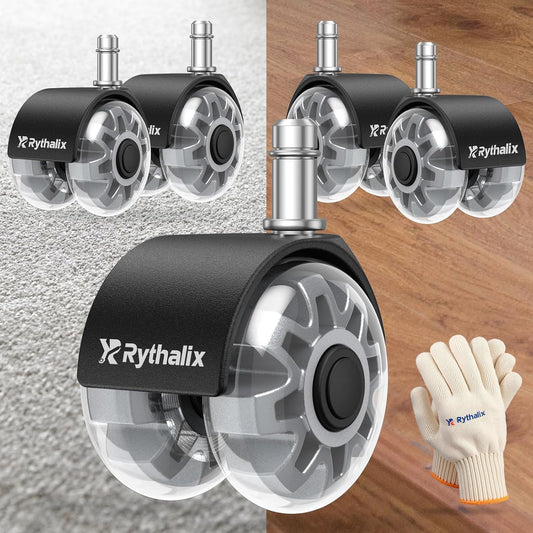 3" Office Chair Wheels Set of 5 - Desk Chair Caster Wheels, Smooth & Quiet, Universal Fit for Most Office/Desk/Gaming Chairs, Safe on Carpets & Hardwood Floors