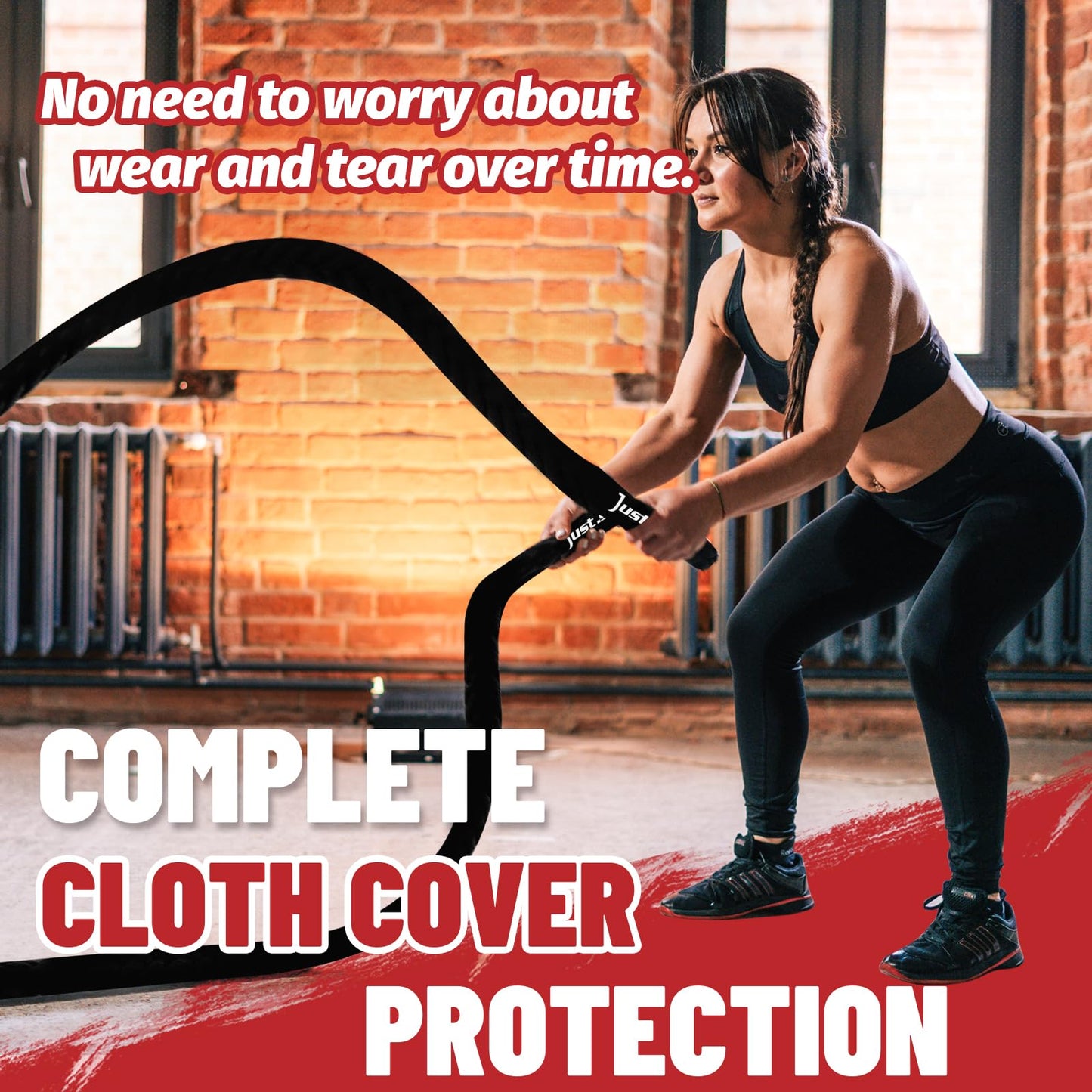 Just.smile Fitness Battle Rope, 30ft Length, 1.5"" Diameter, Battle Rope with Cloth Sleeve-Heavy Ropes for Home Gym and Workout,Power Rope for Fitness, Black Green Blue, JS010001-Z