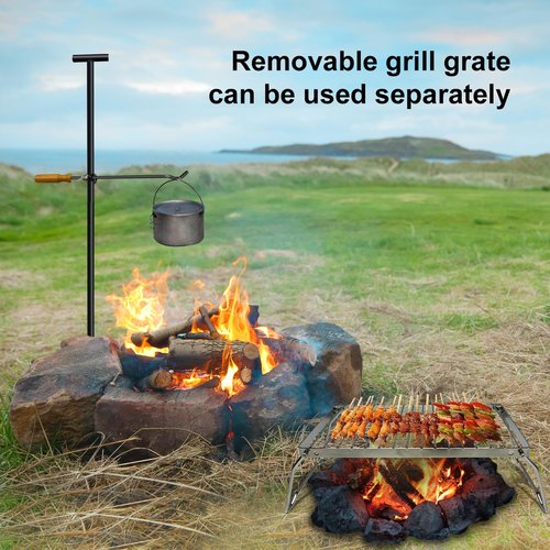 WTVIDAS Campfire Grill Grate Portable Fire Pit Grill with Steel Grate Campfire Cooking Equipment for Open Fire BBQ Camping