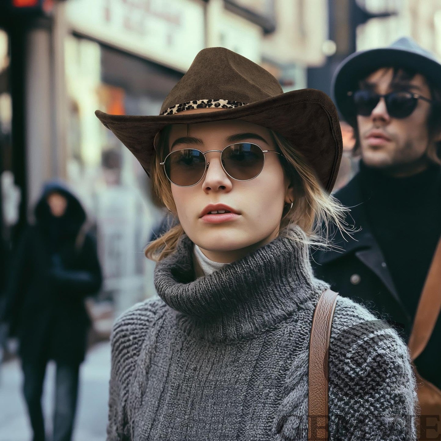 GEMVIE Suede Cowboy Hat for Men Women Roll up Brim Cowgirl Hat Classic Country Fedora Hat/Leopard Print-2