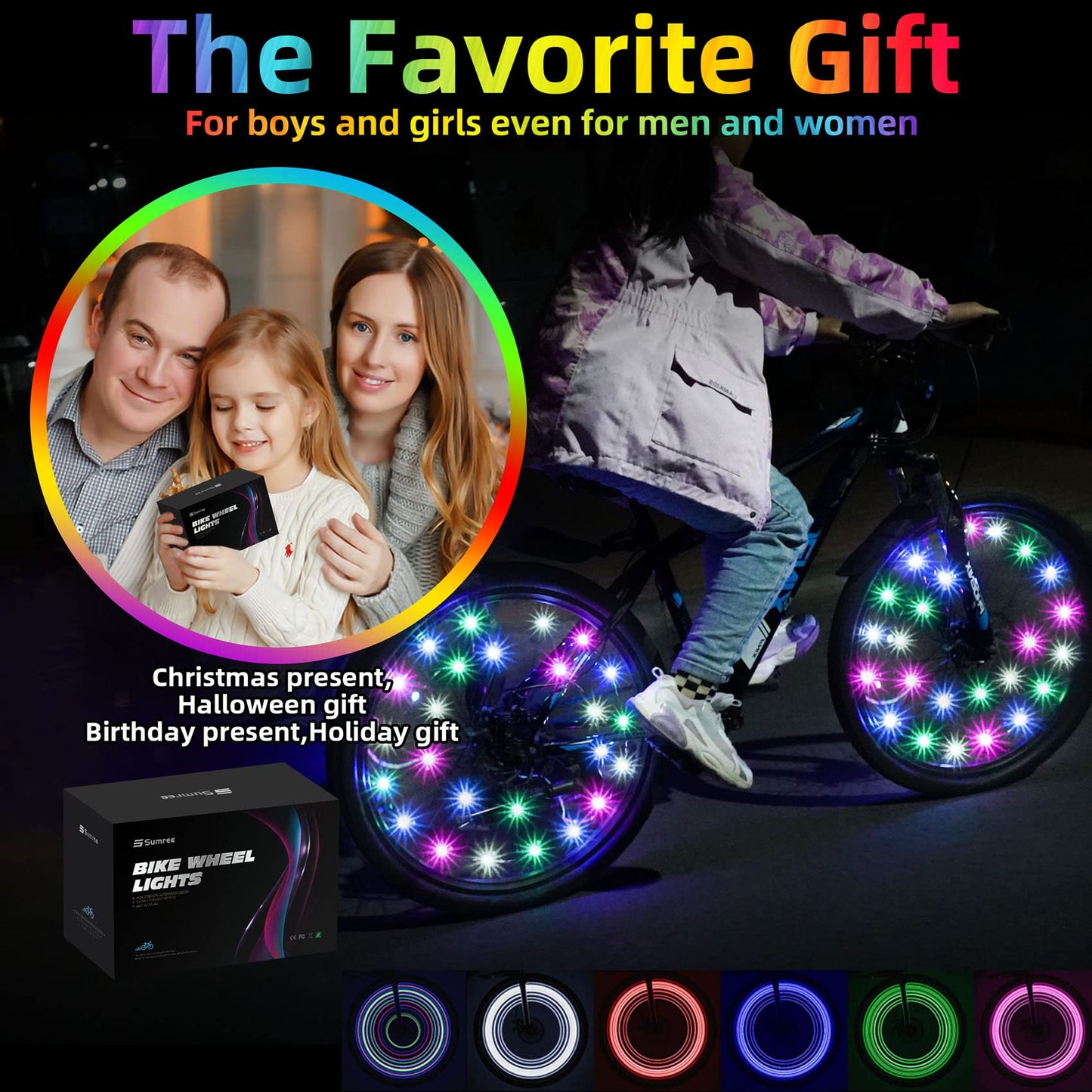 Sumree LED Bike Wheel Lights,2-Tire Pack Bicycle Spoke Light with Batteries Included.Unparalleled Durability and Visibility.LED Safety Strip Light, Bike Accessories for Kids, Boys, Girls, Adult