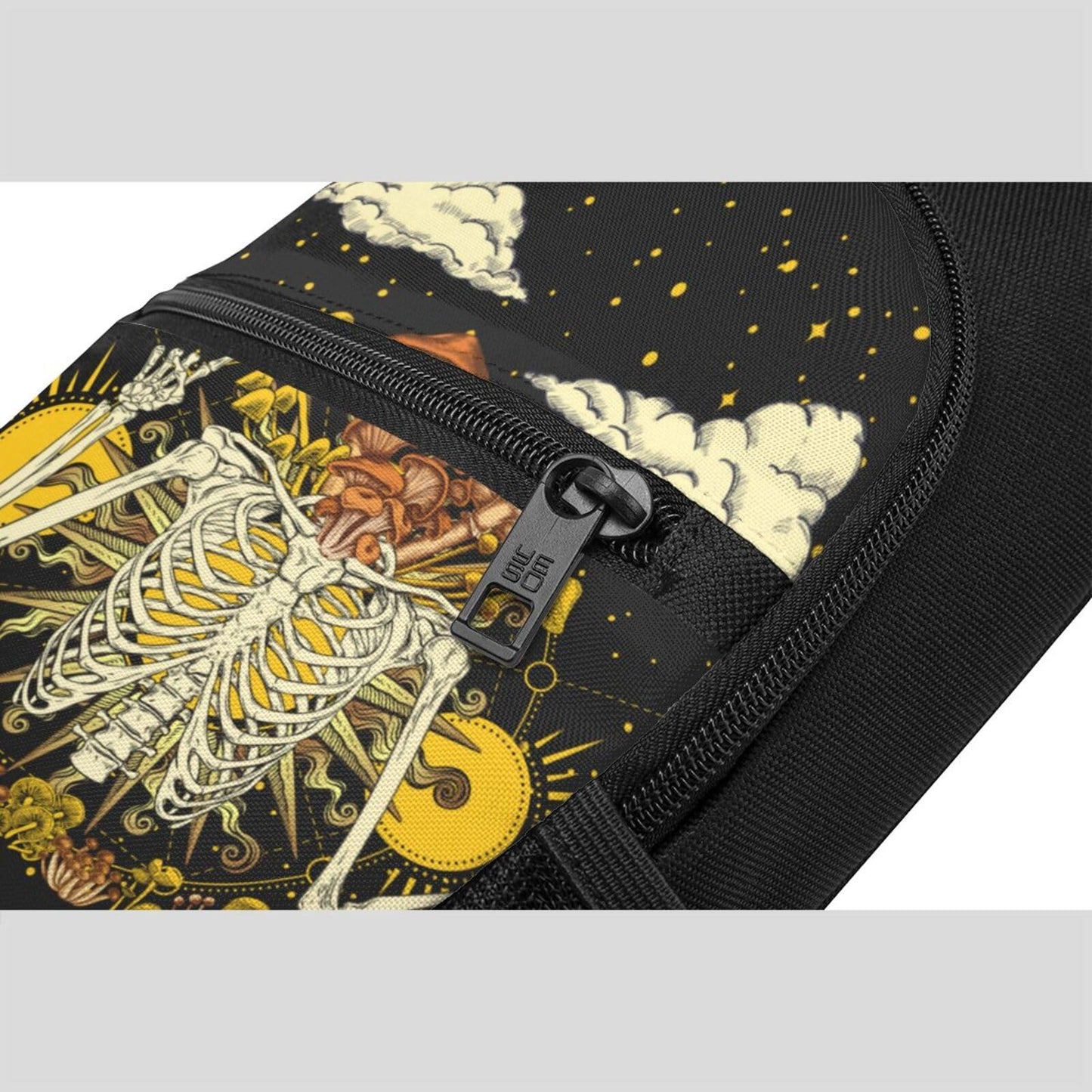 FREEHOTU Mushroom Skeleton Burning Sun Plants Sling Backpack Travel Daypack Chest Bag Crossbody Shoulder Bag
