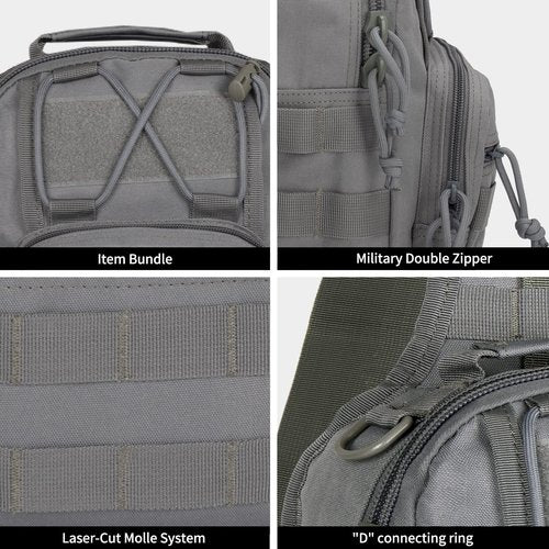 YAKEDA Tactical EDC Backpack Military Sling Backpack Shoulder Bag for Travel,Outdoor,Hiking, (Gray) 10.24 * 8.27 * 4.33 inches