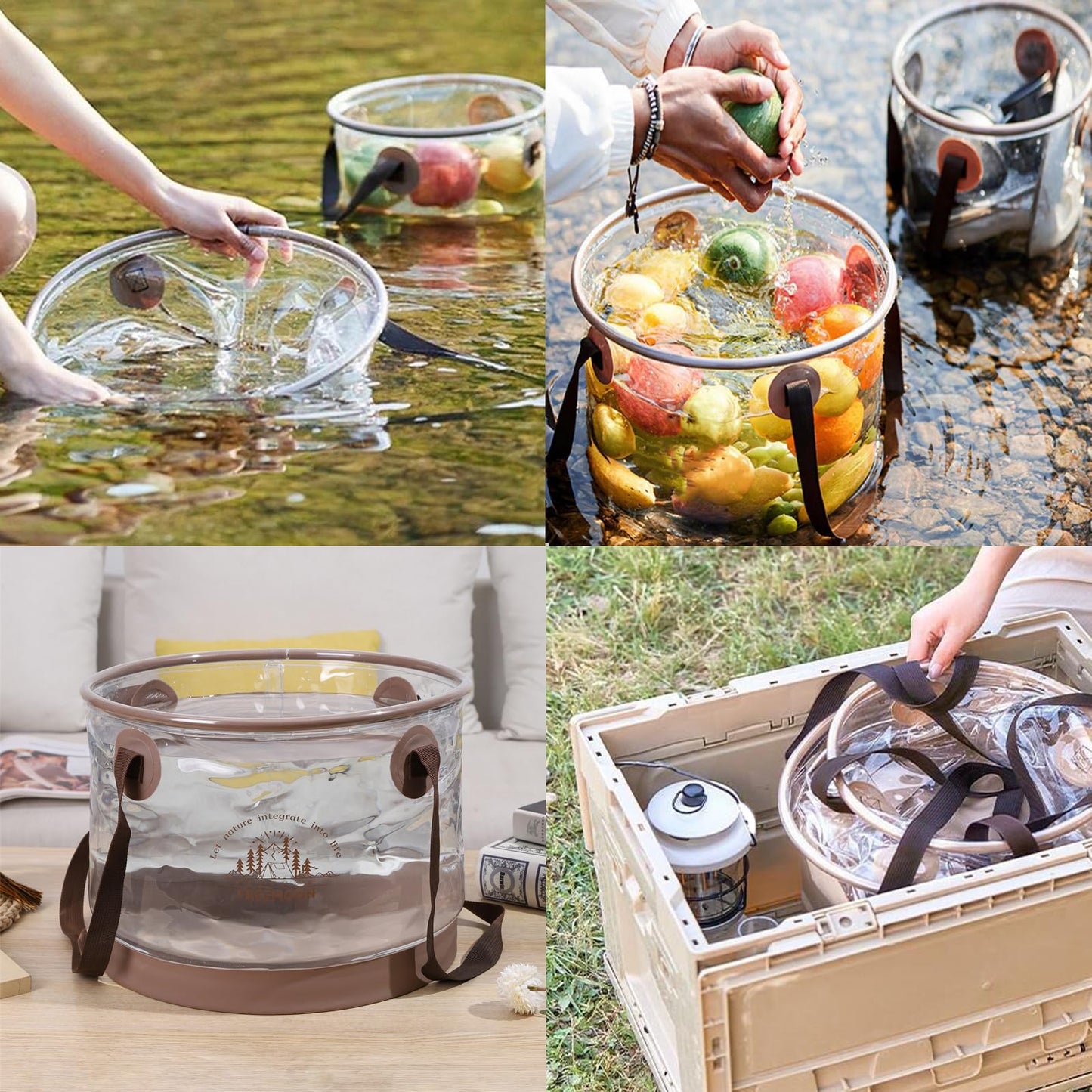 FREEMOON Collapsible Bucket, PVC Folding Bucket Wash Basin with Handle, Portable Storage Bucket Water Basin for Camping Fishing Travelling Picnic Gardening (10L / 2.5 Gallon)