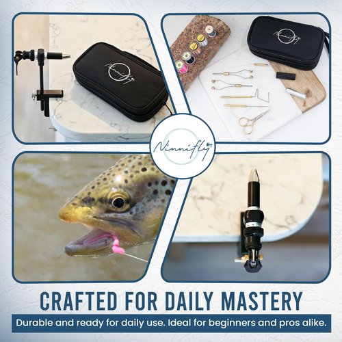 Fly Tying Kit & Rotary Fly Tying Vise for Beginners - Fly Tying Materials Kit w/60 Hooks & Travel Case | Fly Fishing Starter Kit w/Instructions | Complete Fly Tying Tools | Fly Fishing Accessories