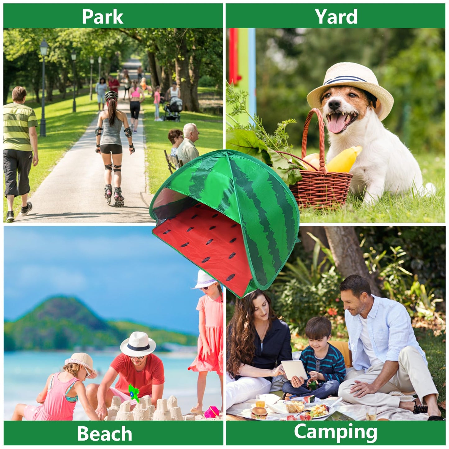 HACRAHO Dog Beach Tent Sun Shelter, 1 Pack Watermelon Portable Automatic Pop-up Sun Shelter Tent Instant Sun Shade Canopy for Puppy Small Pets, L