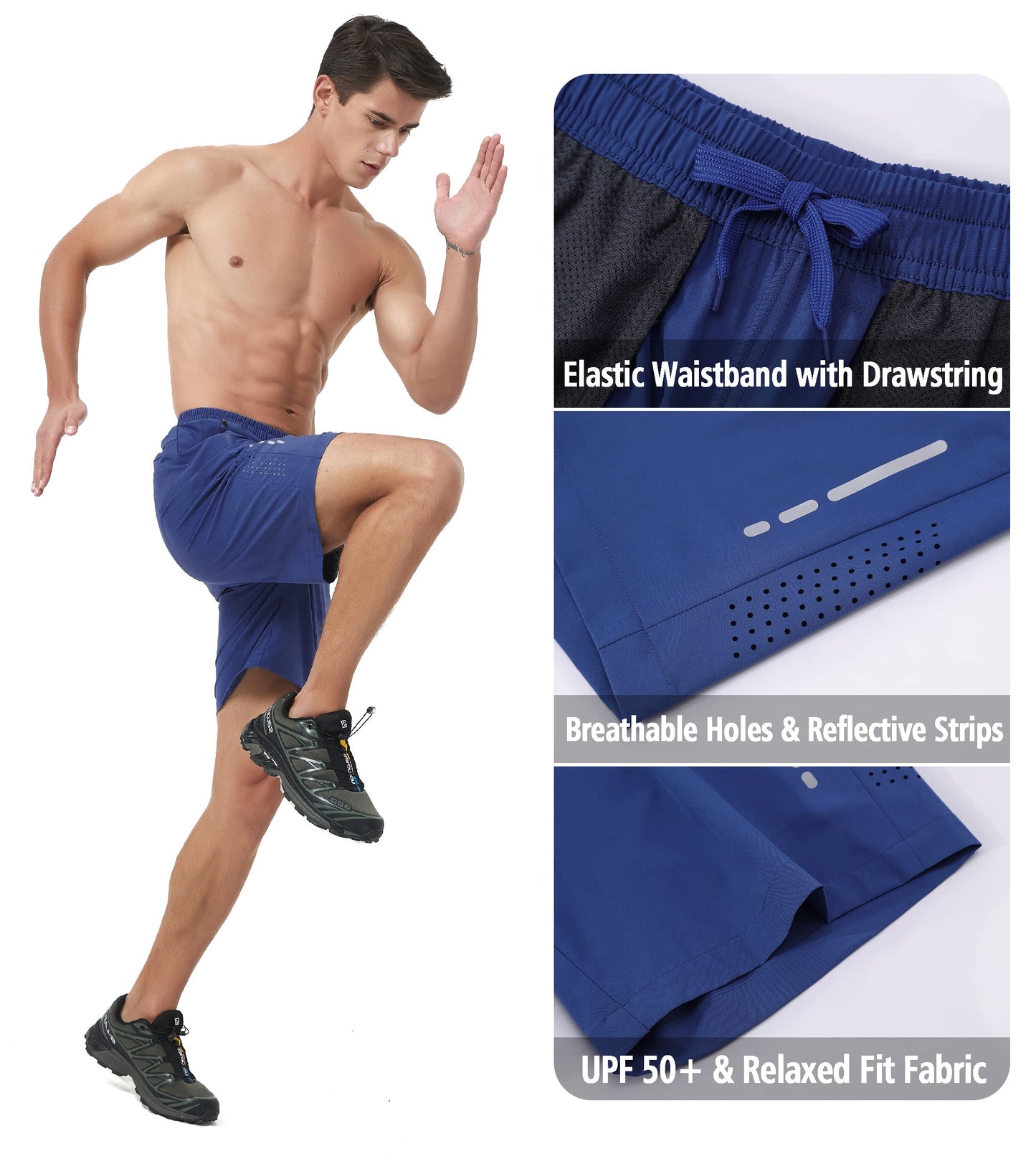 Men's Athletic Running Shorts Quick Dry Workout Gym Shorts 7" Lightweight Sports Active Training Tennis Hiking Shorts Royal Blue XL