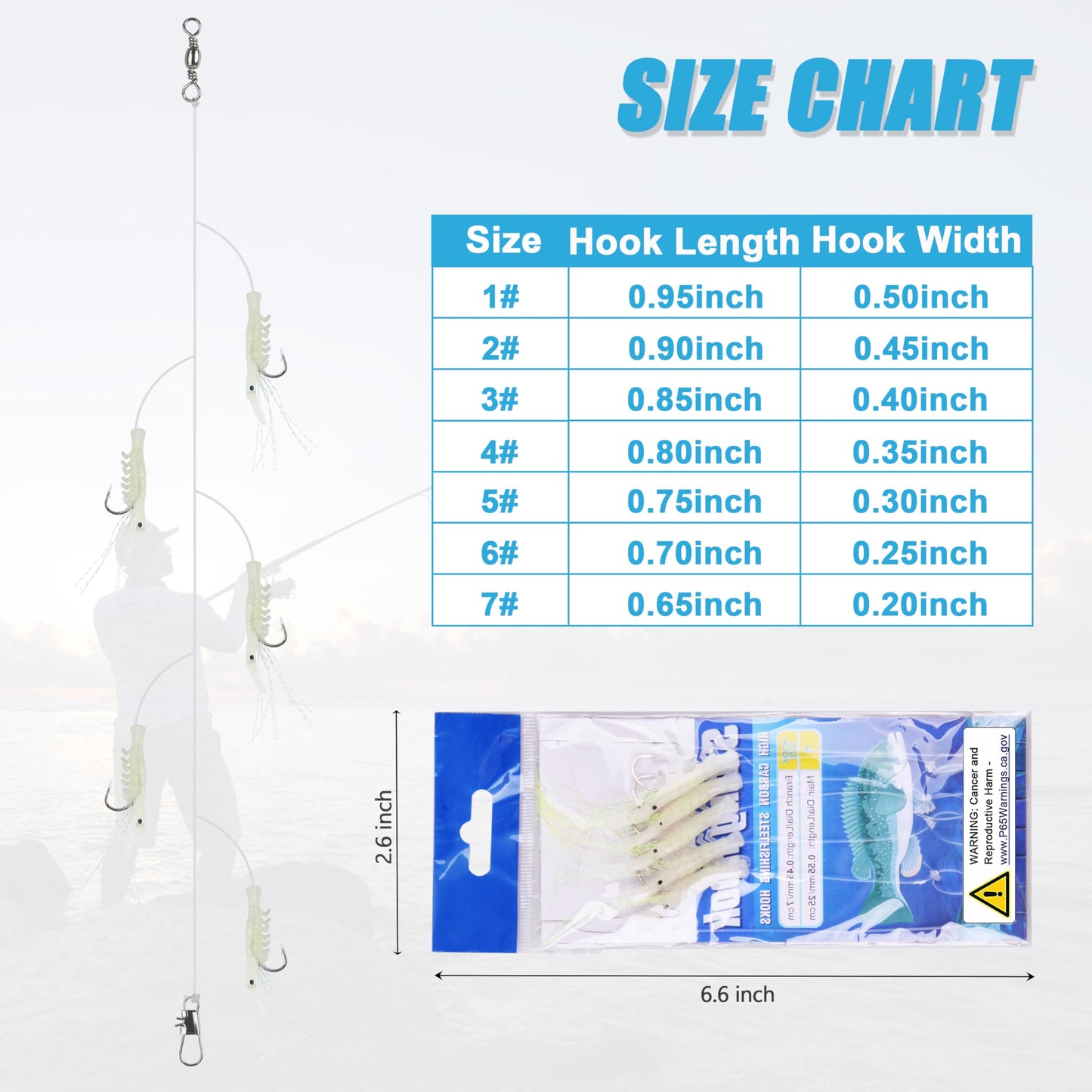 10 Packs Fishing Shrimp Lure Rigs Kit - Glow in The Dark Shrimp Baits Rigs Saltwater Fishing Rigs Tackle with Fishing Hooks for Freshwater Saltwater (Mixed Size)