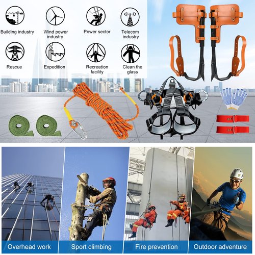 WHXGG Tree Climbing Spikes, Tree Climbing Gear with Protective Belt Adjustable Climbing Spurs Tool Set Alloy Steel Cow Leather Straps Suitable for Logging, Hunting, Climbing & Observation