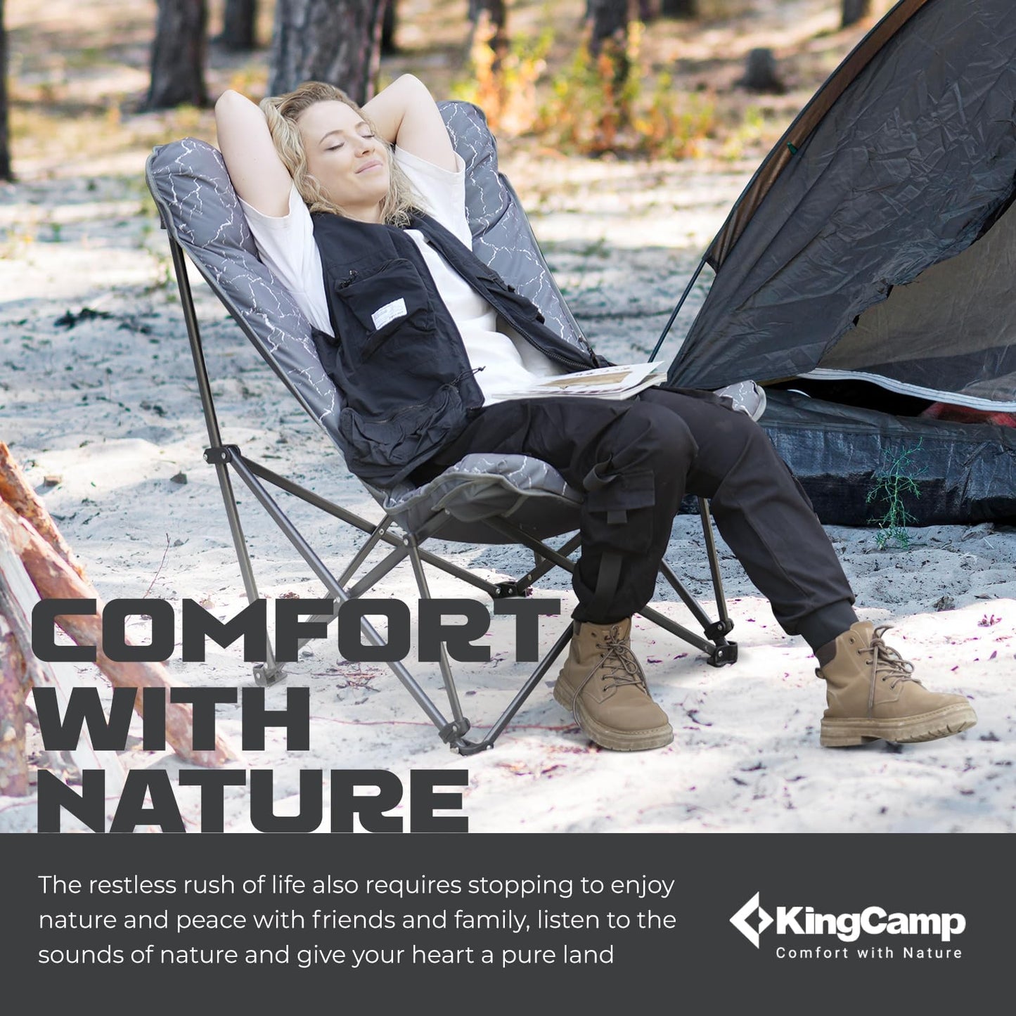 KingCamp Butterfly Chair Oversized XL Camping Chairs for Adults Padded Folding Comfy Camp Chairs 300lbs Heavy Duty with High Back for Bedroom Living Room Dorm Rooms Outdoor Patio Lawn