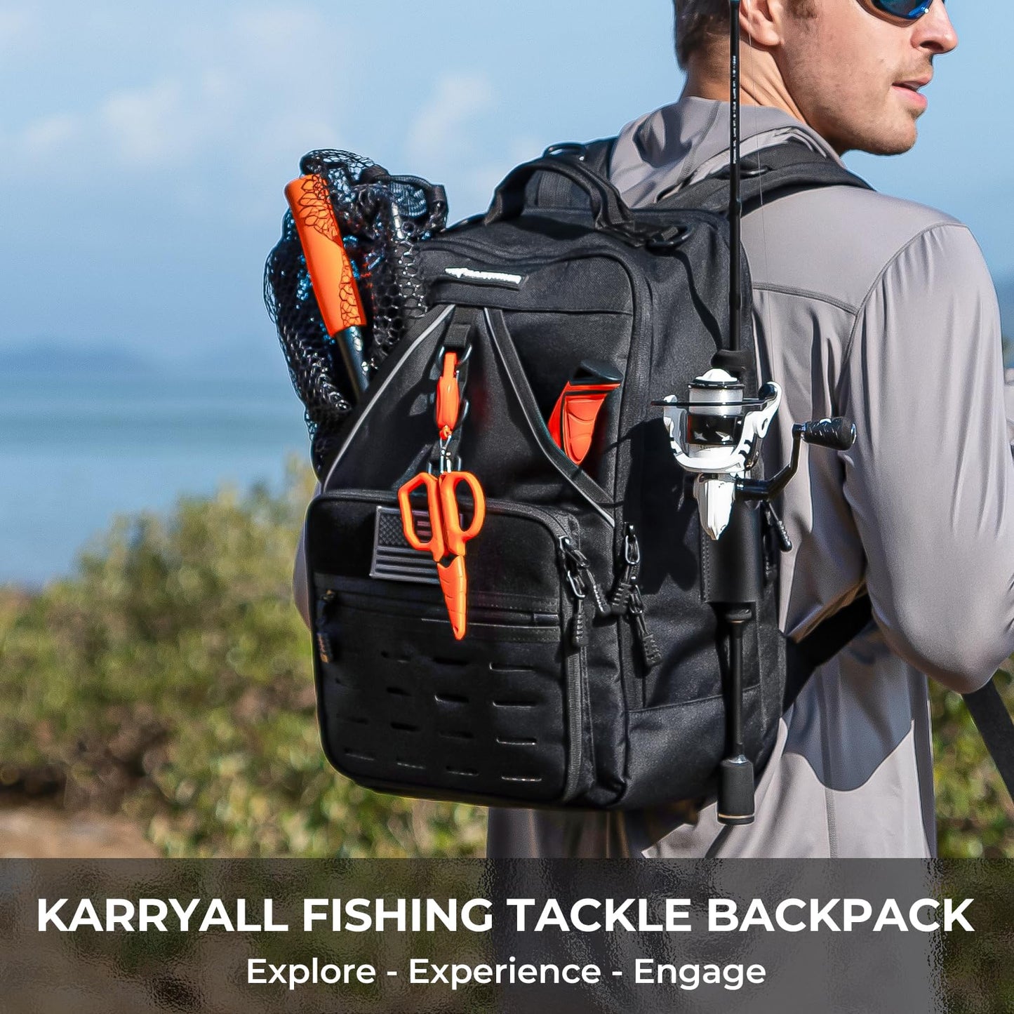 KastKing KarryAll Fishing Tackle Backpack with Rod Holder 4 Tackle Boxes,40/26L Tackle Bag Storage Fishing Gear and Equipment,Black,Medium