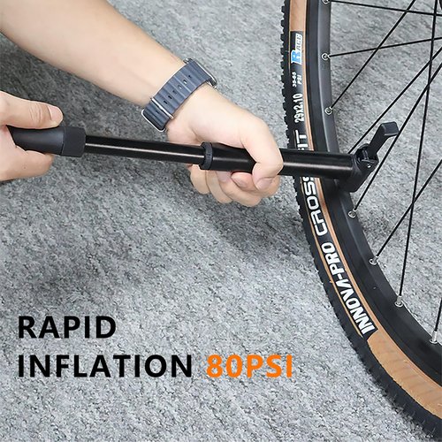 ENLEE Mini Bike Pump & Ratchet Handle, Protable Presta & Schrader Bicycle Pump, Compact Bike Pump for Road, Mountain and BMX Bikes with Ball Pump Needles, High Pressure 80 PSI-(Black)
