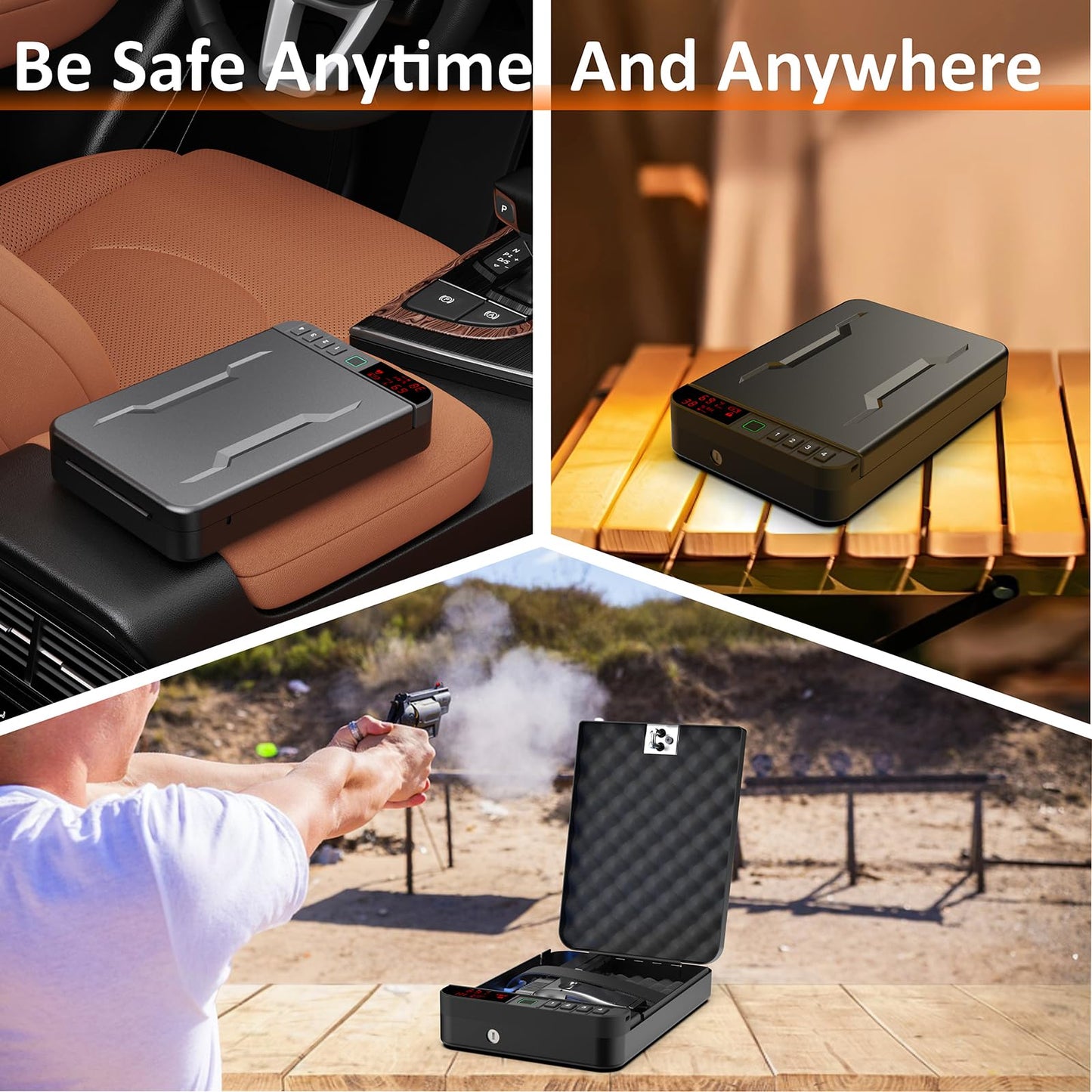 Z ZLJUAN Portable Gun Pistol Safe with LCD Display of Temp,Humidity,Biometric Fingerprint,Keypad Lock,Key,Biometric Handgun Safe for Travel/Home/Car/Nightstand Beside (Black)