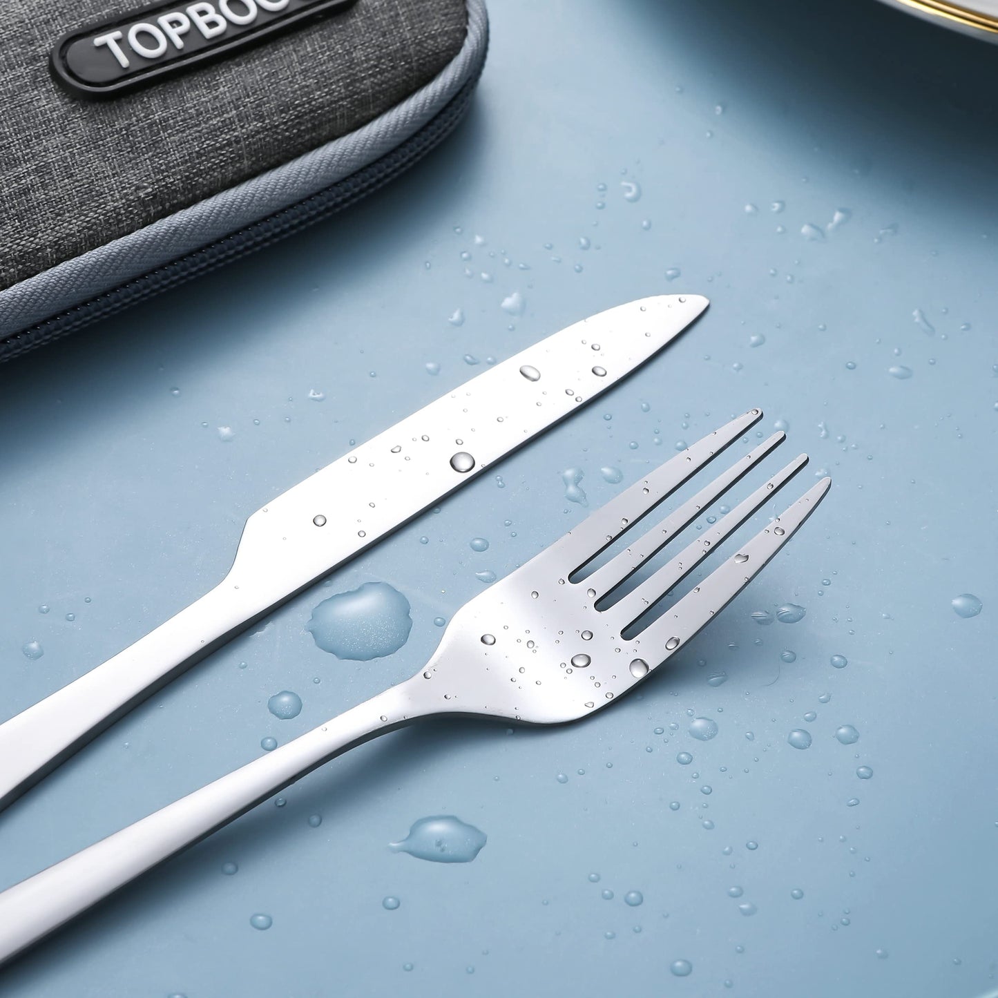 Portable Utensils,Travel Camping Cutlery Set, Portable Stainless Steel Flatware Set,Travel Silverware Dinnerware Set with a Waterproof Case (2-Sets Silver)