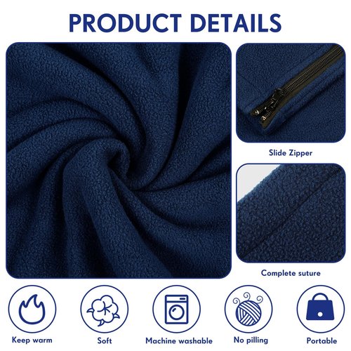 Mixweer 3 Pcs Fleece Sleeping Bag Liner for Adult Warm or Cold Weather 75" Adds 12 Degrees Fahrenheit More Warmth Zippered Camping Blanket Liner with Bag for Adult Travel(Navy Blue)