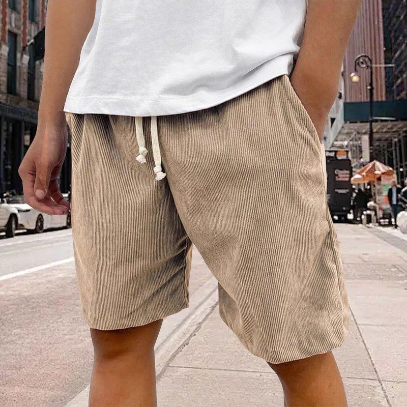 Gchanao Mens Corduroy Shorts Drawstring Loose Fit Casual Gym Summer Beach High Waist Oversized Business Shorts with Pockets Khaki 2XL