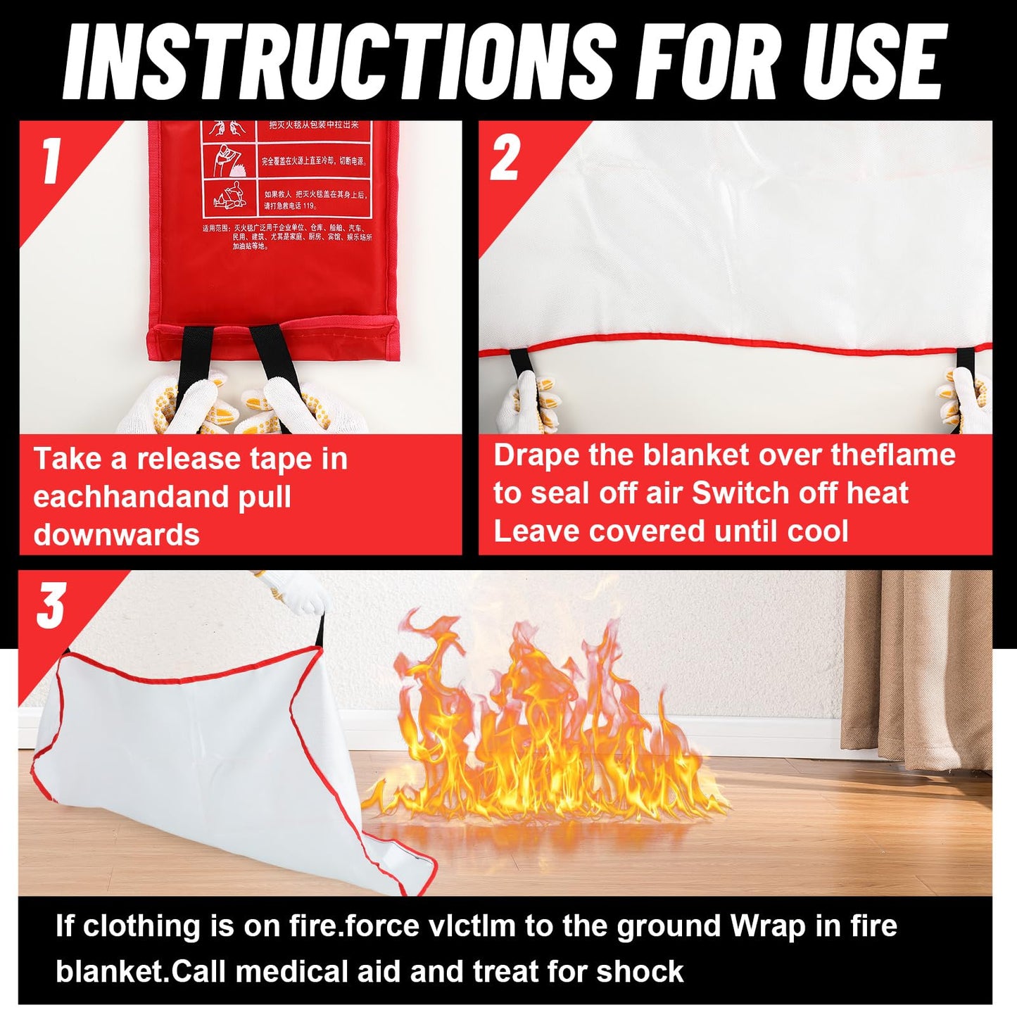10 Pack Bulk Emergency Fire Blankets for Home and Kitchen with Fireproof Gloves & Hooks Safety Flame Suppression Fire Extinguisher for Camping House Warehouse Car 39.4"x39.4", Housewarming Gifts