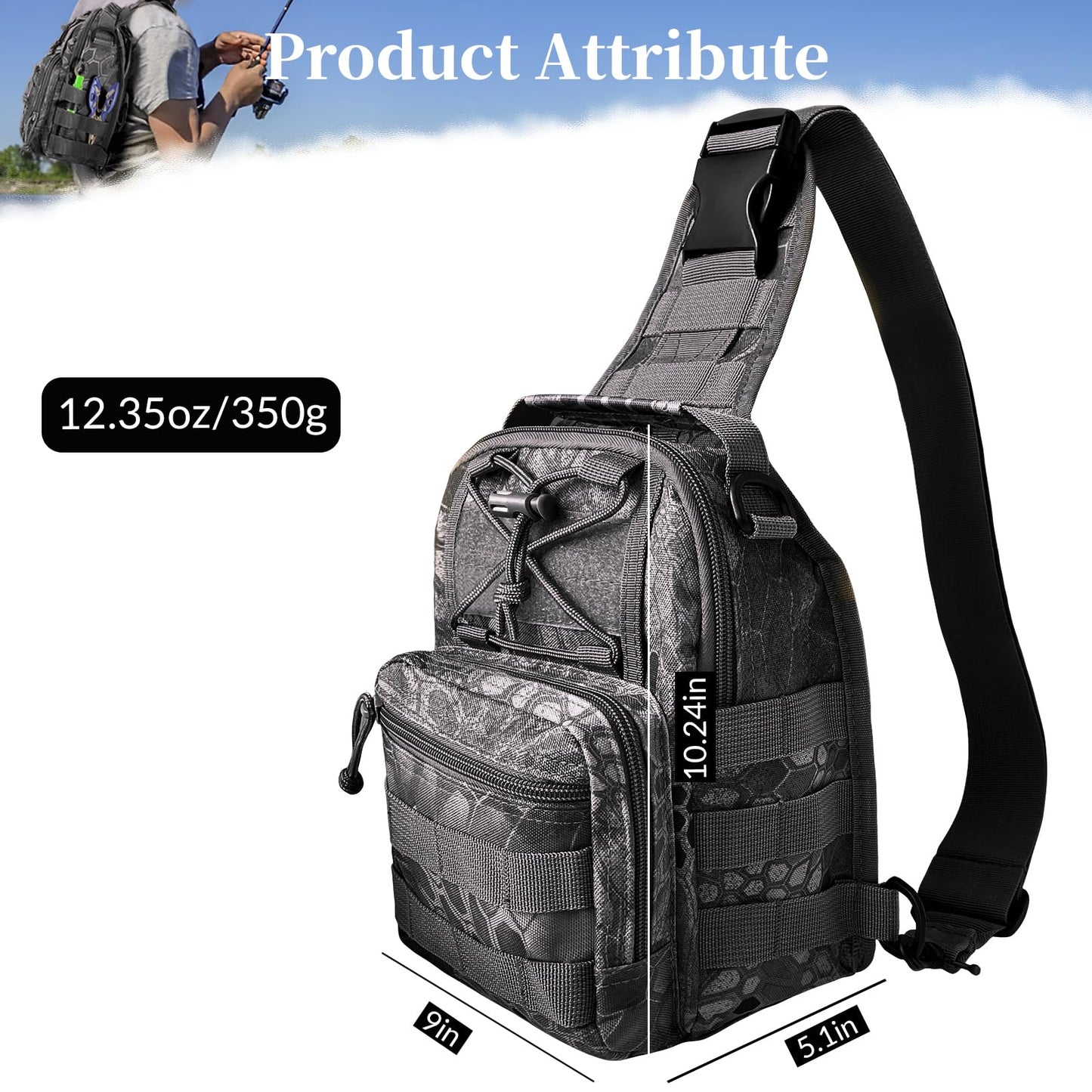 Fishing Backpack Fishing Tackle Storage Bag Fishing Gear with Rod Holder Small Sling Backpack for Outdoor Fish,Hiking,Travel,Hunting (E-Camouflage Black)