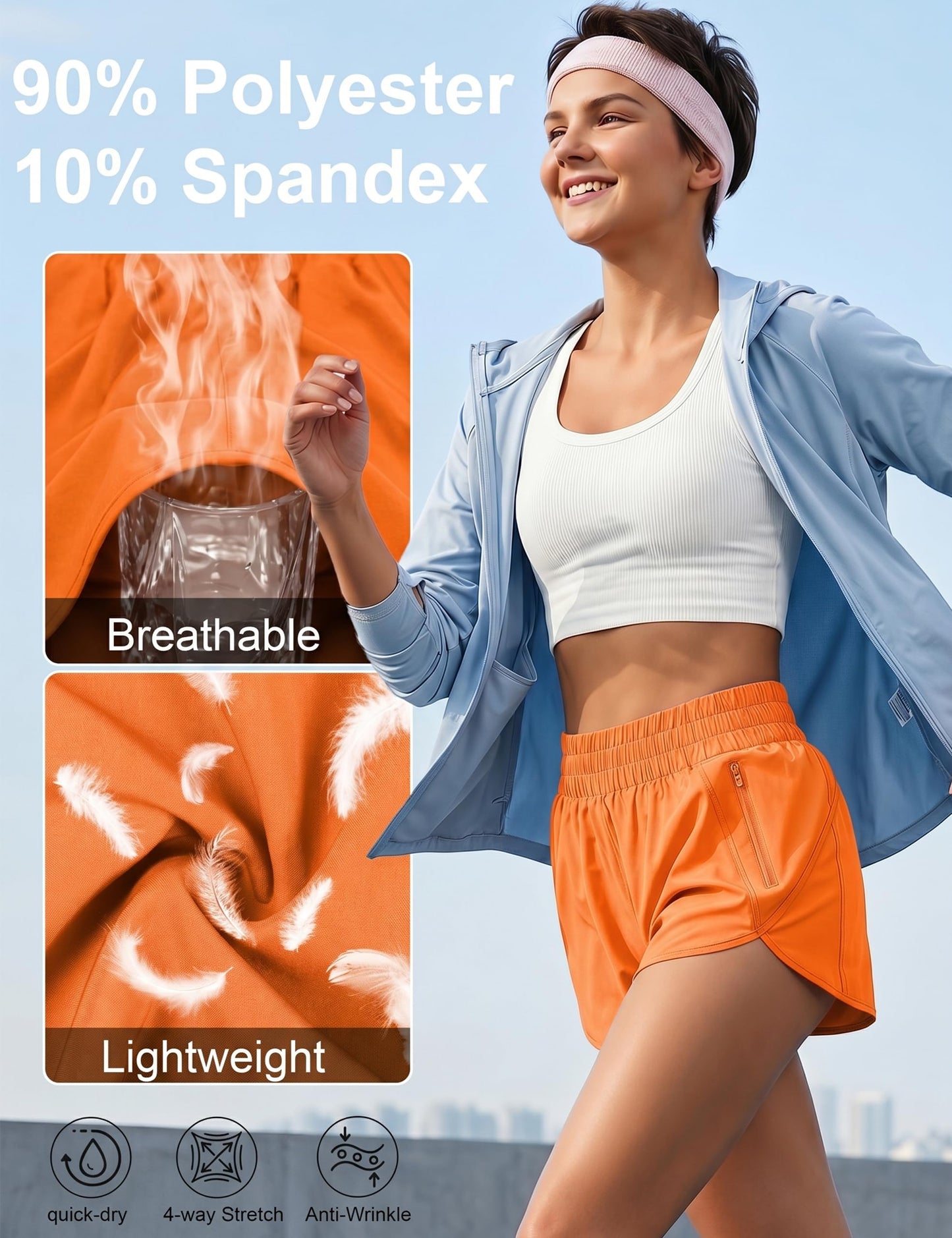 BMJL Women's Running Shorts Elastic High Waisted with Pockets, 2.5" Sporty Workout Quick Dry Athletic Shorts(M,Bright Orange)