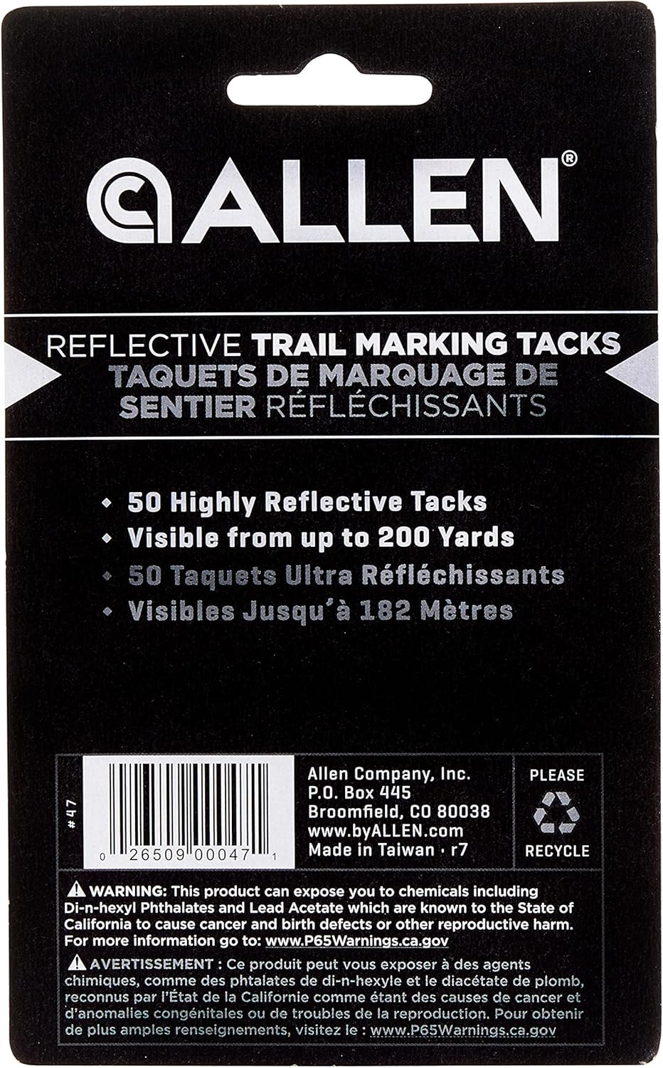 Allen Company Reflective Trail Marking Tacks (Pack of 50) White, 1/2"