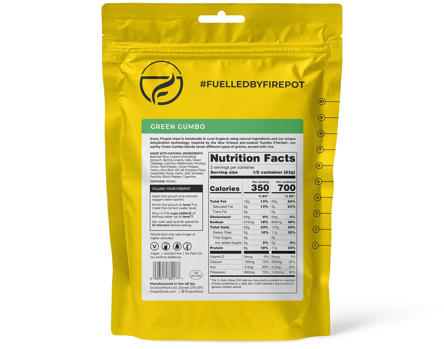 FIREPOT Green Gumbo - Healthy Plant Based Dehydrated Camping & Backpacking Meals (2 Servings)