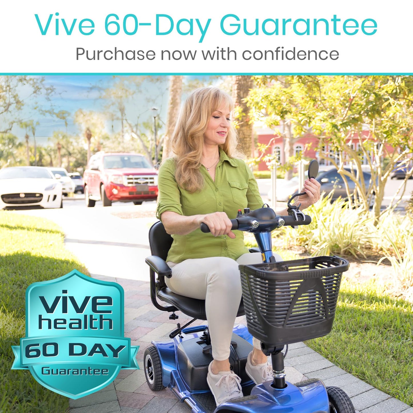 Vive Rear-View Side Mirror - Designed for Scooters, Bikes, Motor Vehicles, Bicycles, Handlebars - Clamp On Scratch Resistant Glass - 360 Rotatable, Adjustable, Universal Fit, Wide Angle Safety Support