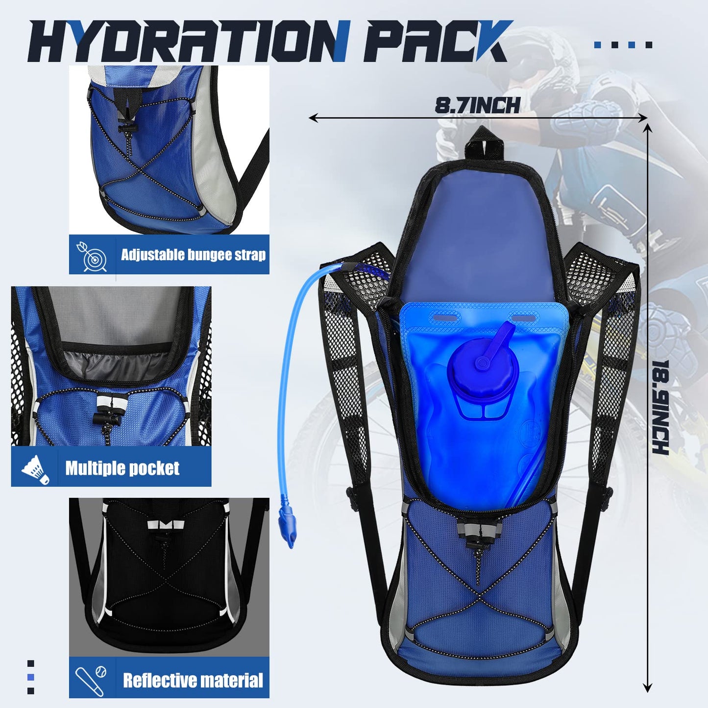 4 Pcs Hydration Backpack Pack with 2L Water Bladder, Hydration Pack with Hydration Bladder Hiking Running Cycling Biking Water Backpack Bag for Men and Women
