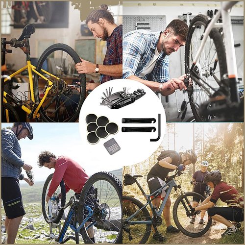 CROSSSELL Bike Repair Tool Kit with Saddle Bag β 16 in 1 Multifunction Bike Multitool, Tire Patch Kit, Tire Levers, β Waterproof Under Seat Bag for Road, Mountain & Hybrid Bikes