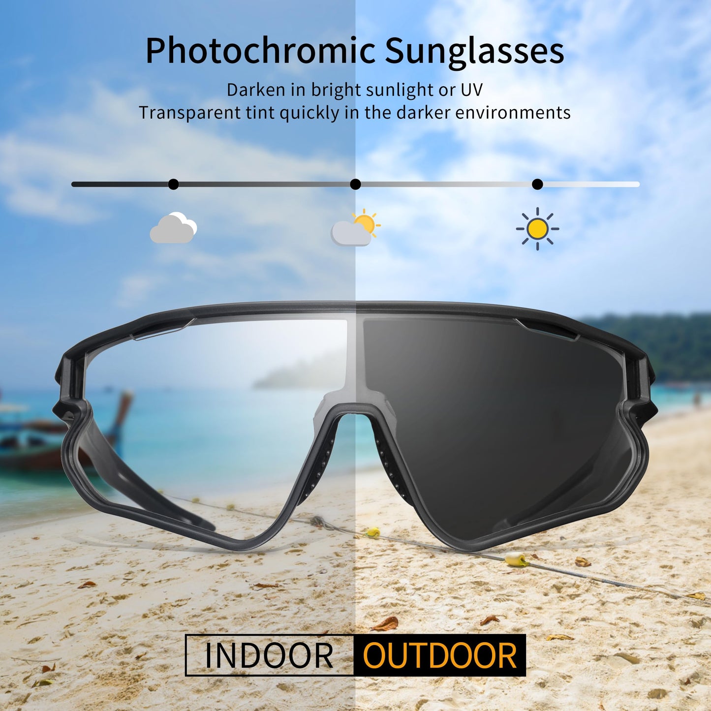 ALTALIST Photochromic Cycling Glasses, UV400 Protection Sports Sunglasses Eyewear Baseball Running Fishing for Men Women Youth,Pure Black Frame