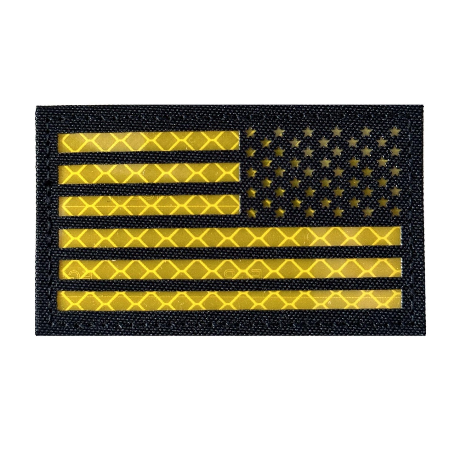 2x3.5 Reflective US USA American Flag Tactical Patches Hook-Fastener Backing (1 Left + 1 Right) (Black-Yellow)