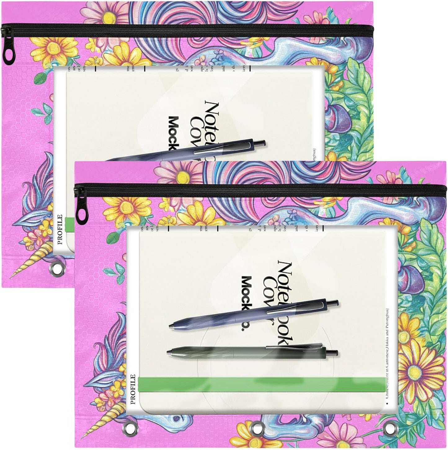 Largemouth Bass Fish 2 Pack 3 Ring Binder Pocket A4 Size Binder Pouches Clear PVC Loose Leaf Folder Sleeves Storage Bags for Files, Documents
