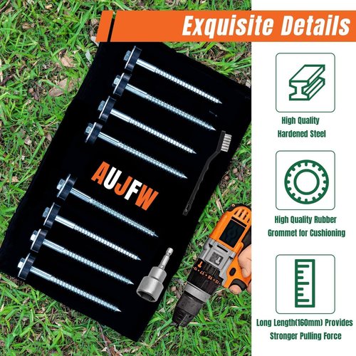 6 Pcs 6.2" Hex Pegs Drillable Threaded Tent Pegs Or Tent Stakes, Screw in Tent Pegs Stakes for Garden Canopies Grassland Canopies Awnings Camping Travel (Hex Tool and Storage Bag)