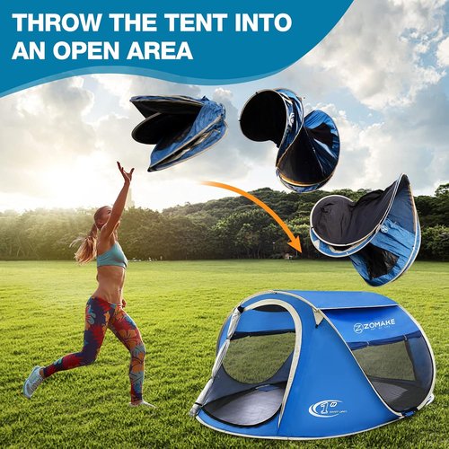 Easy Pop Up Tent 2-4 Person Waterproof - Pop-Up Camping Tents Automatic Tent Throw Pop Up Instant Flip Pop Tent for Camping,by ZOAMKE