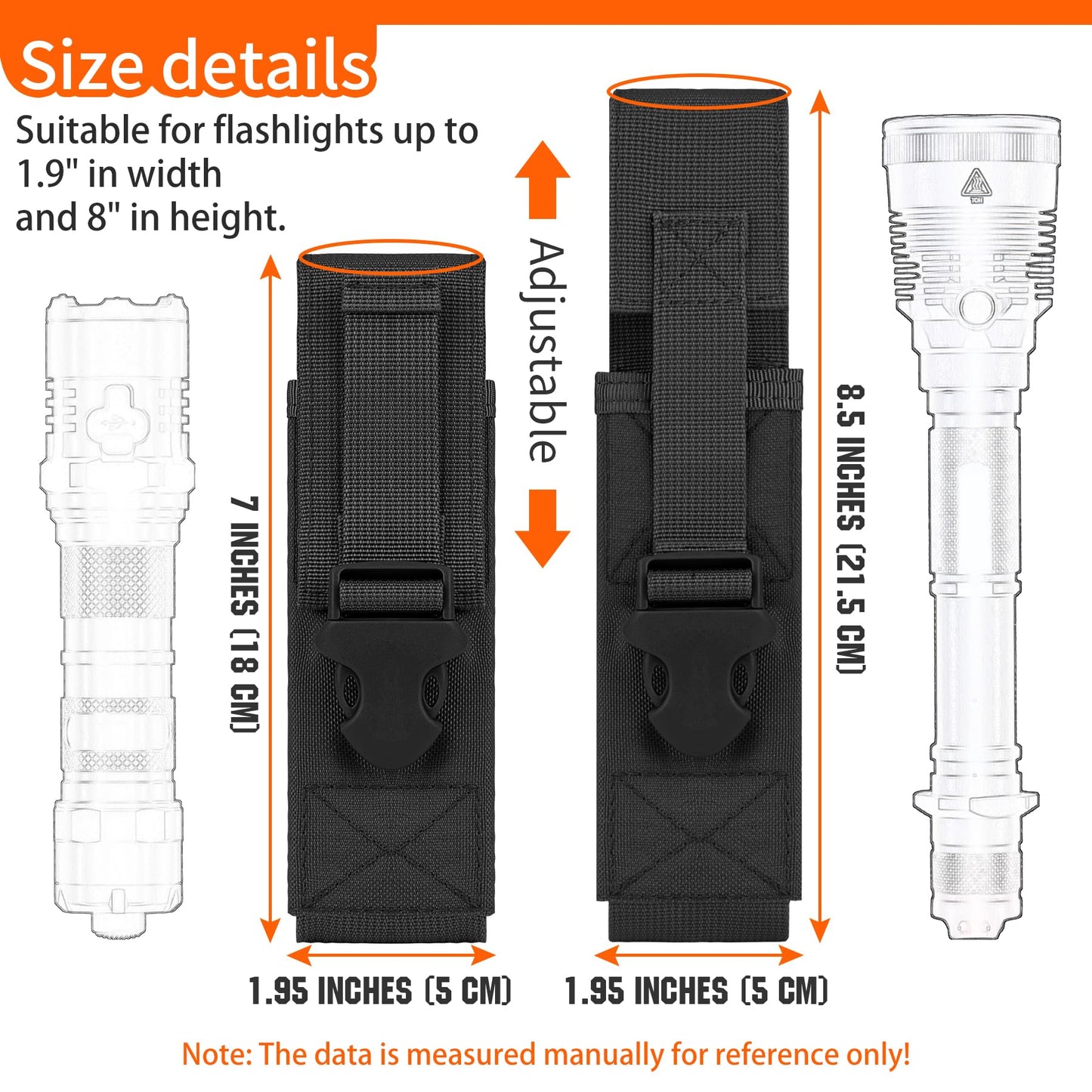 bvya 2 Pack Tactical Molle Flashlight Pouch Holster Case Belt Pouch, Lightweight Molle Pouch Mini Tool Pouch for Tactics Accessory