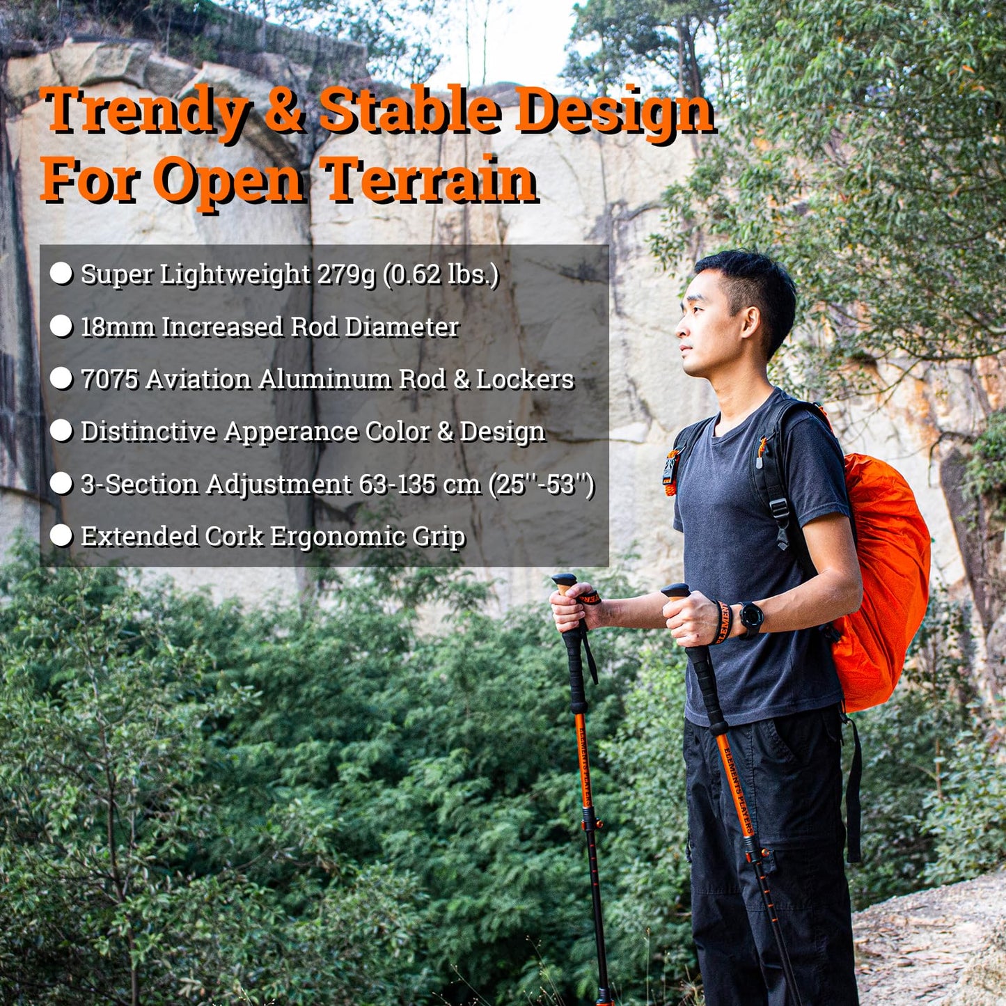 2PCS Aerospace 7075 Aluminum Collapsible Trekking Poles Shock-Absorbing & Adjustable 3-Section Hiking Sticks with Crok & EVA Grips Lightweight & Fast Flick Lock for All Terrains Hiking & Walking
