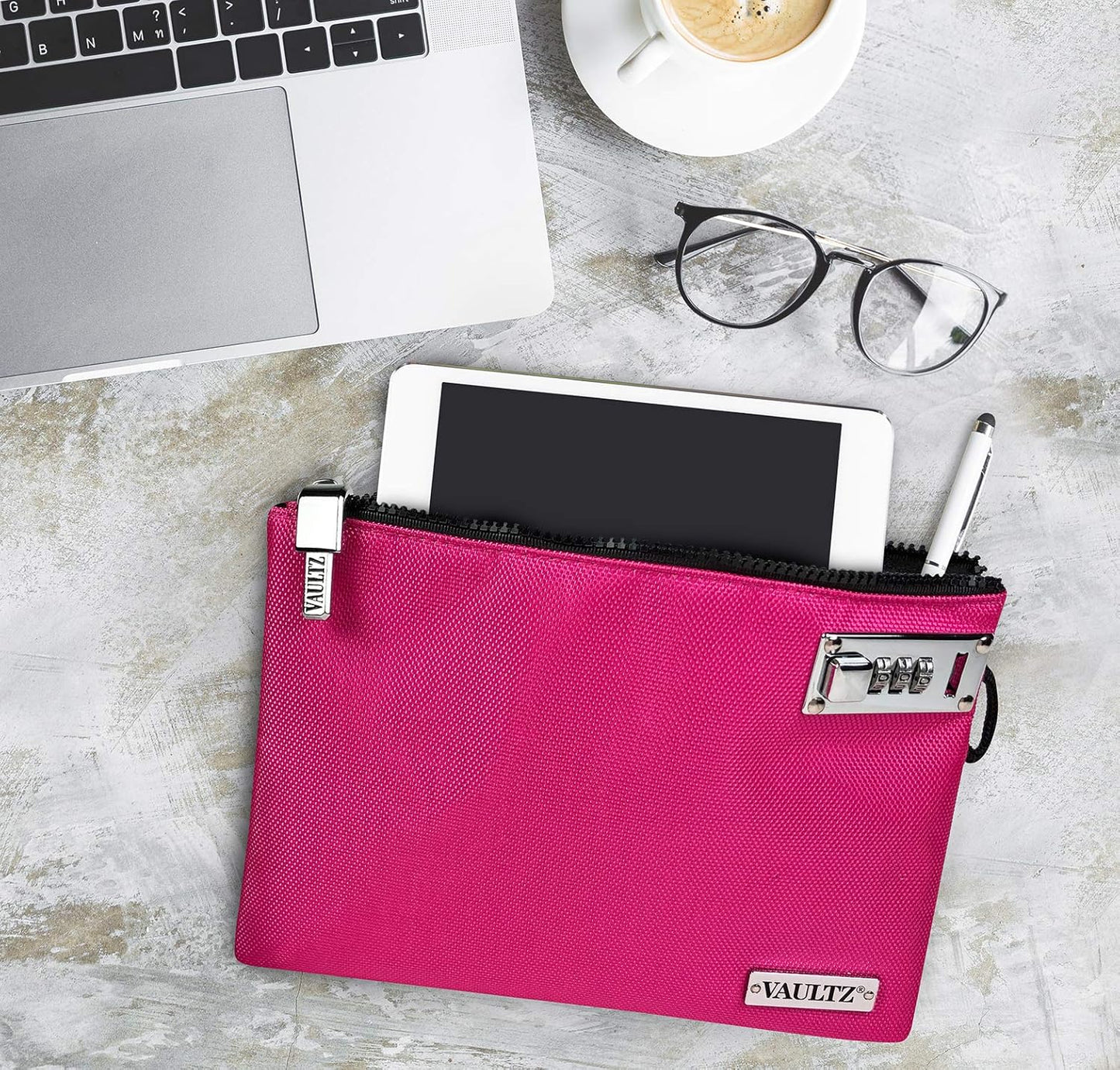 Vaultz Money Bag with Lock - 5 x 7 Inch, Men & Women's Locking Accessories Pouch for Cash, Bank Deposits, Wallet, Medicine, Phone and Credit Cards - BERRY